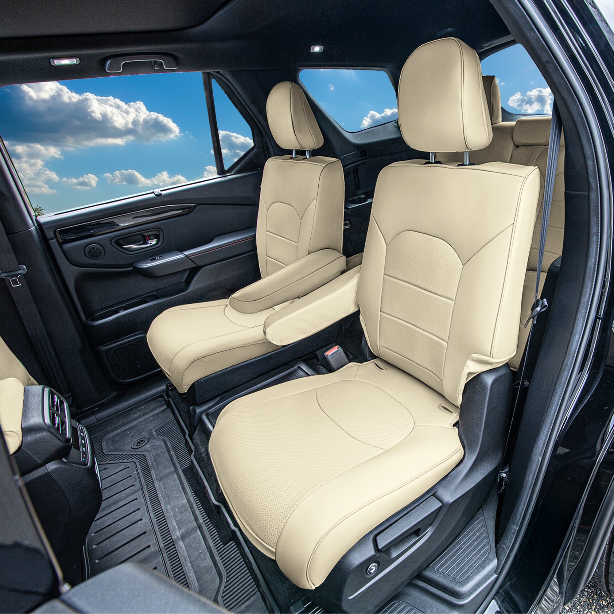 Honda Pilot 2023 - 2025 - 2nd Row Seat Covers - Solid Beige Faux Leather