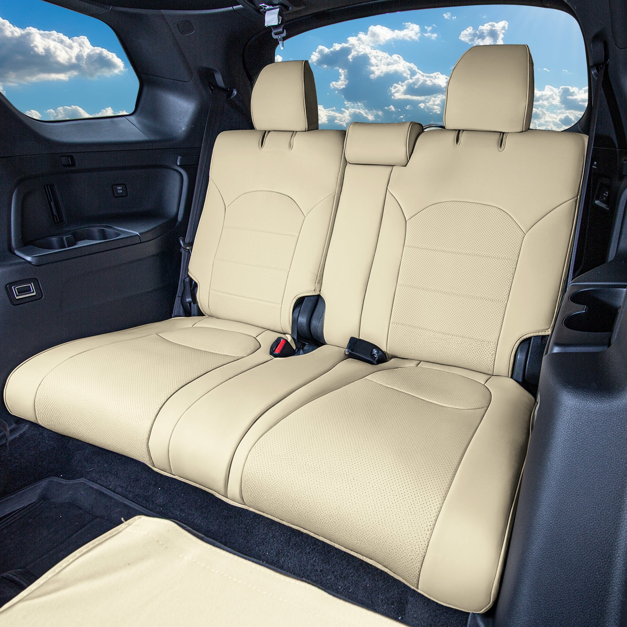Honda Pilot 2023 - 2025 - 3rd Row Seat Covers - Solid Beige Faux Leather