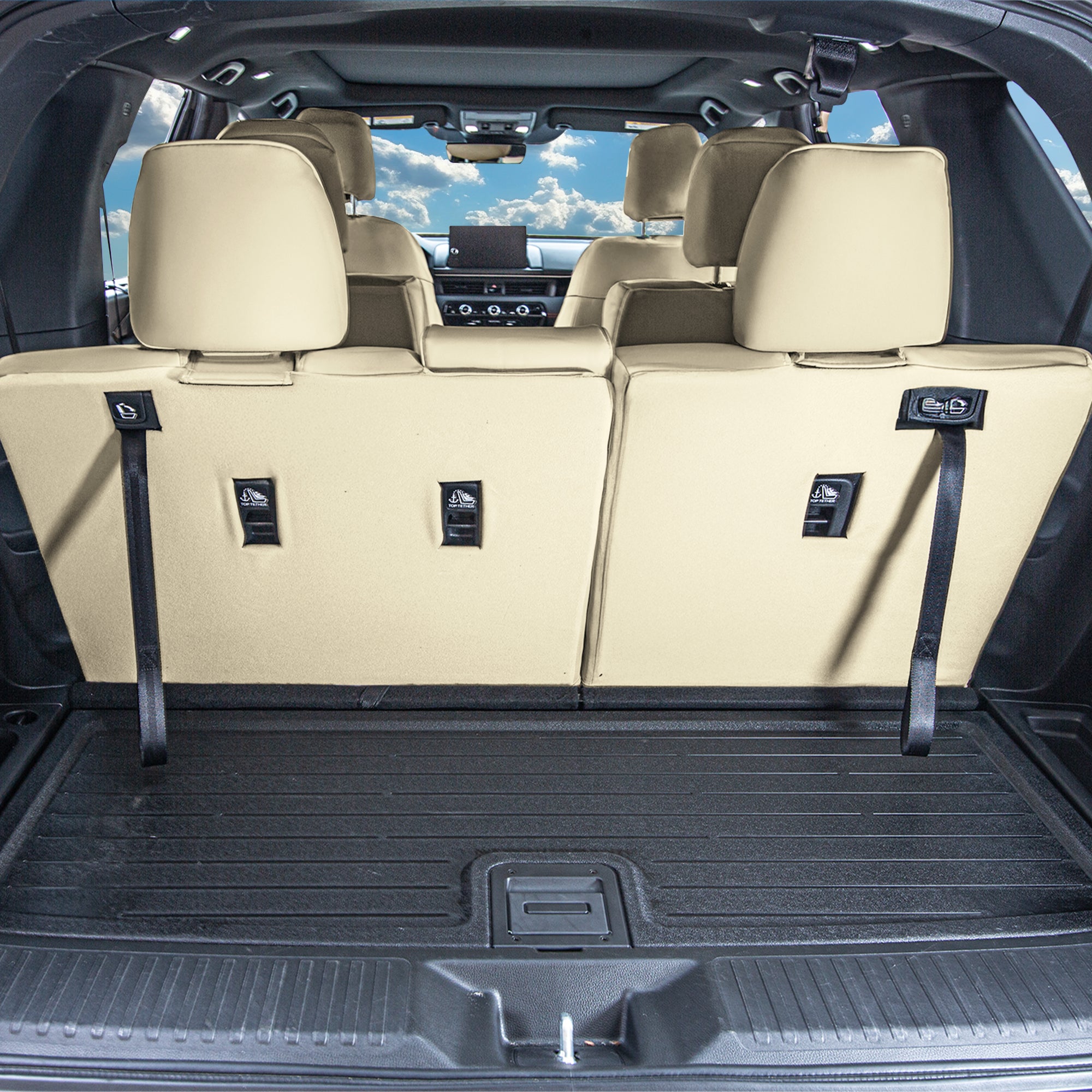 Honda Pilot 2023 - 2025 - 3rd Row Seat Covers - Solid Beige Faux Leather