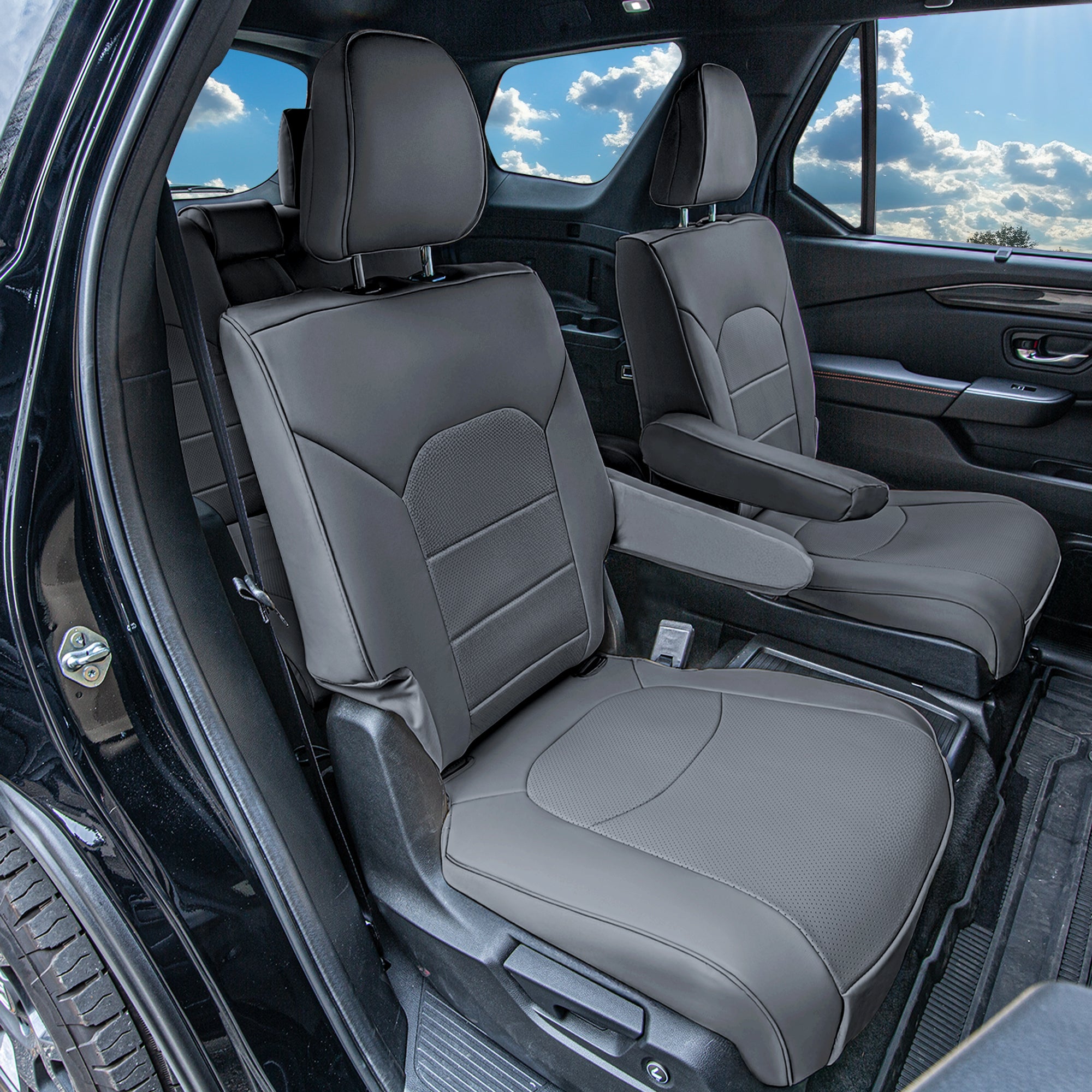Honda Pilot 2023 - 2025 - 2nd Row Seat Covers - Solid Gray Faux Leather