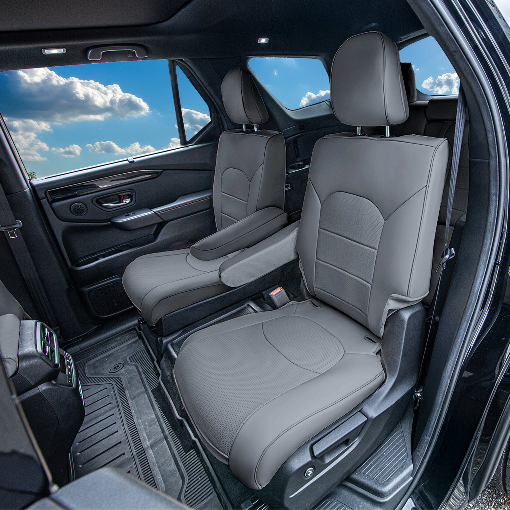 Honda Pilot 2023 - 2025 - 2nd Row Seat Covers - Solid Gray Faux Leather