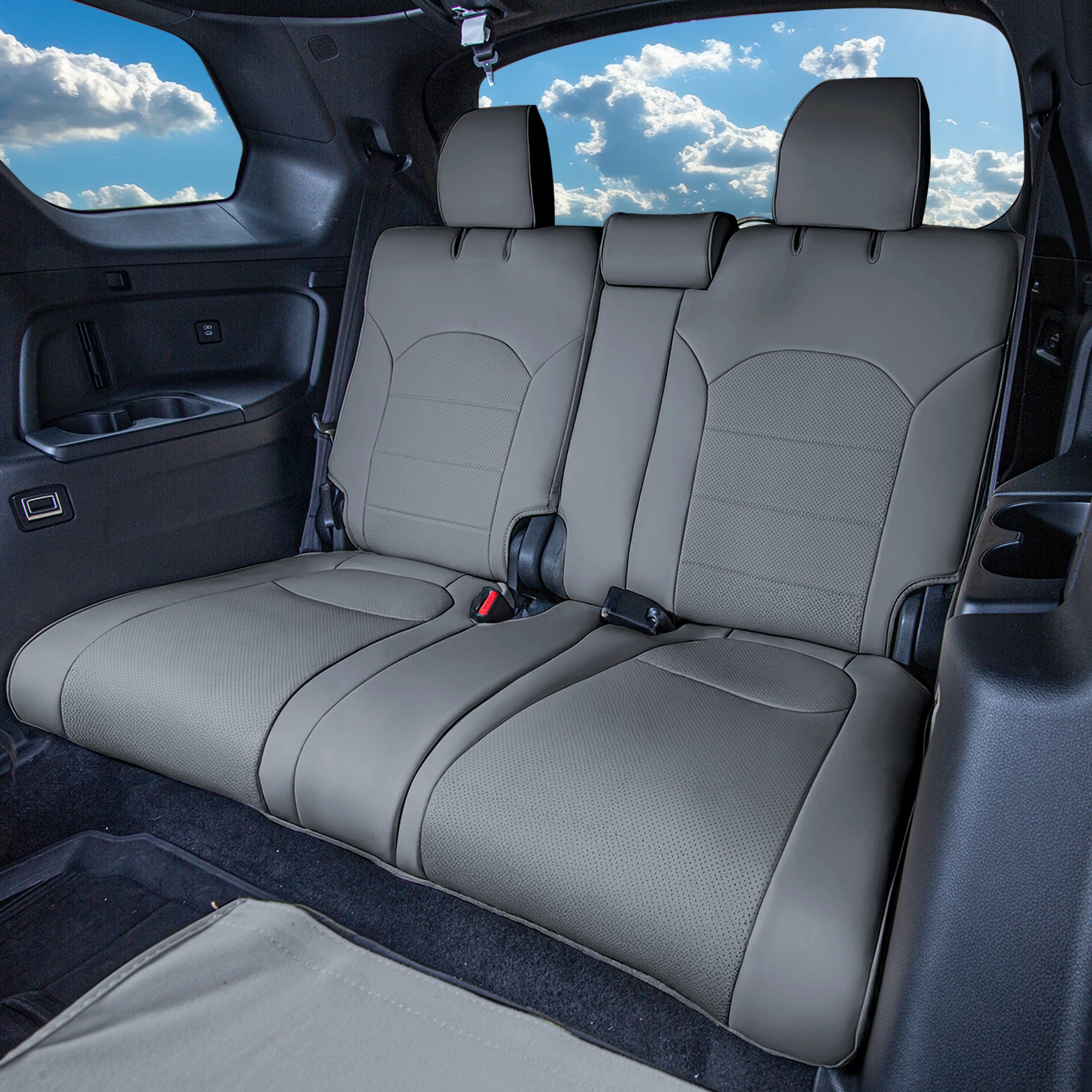 Honda Pilot 2023 - 2025 - 3rd Row Seat Covers - Solid Gray Faux Leather