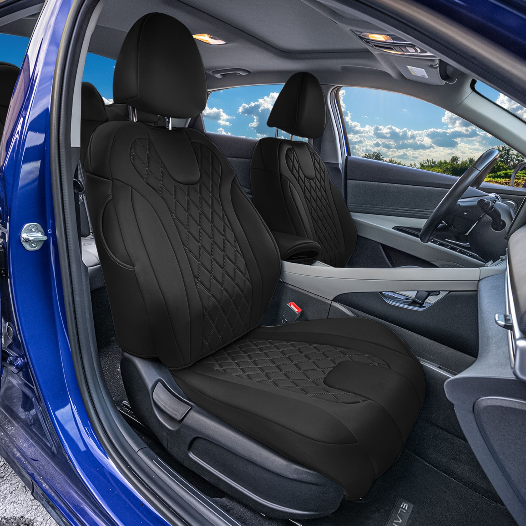 Hyundai Elantra 2021 - 2024 - Front Set Seat Covers - Black Ultraflex Neoprene