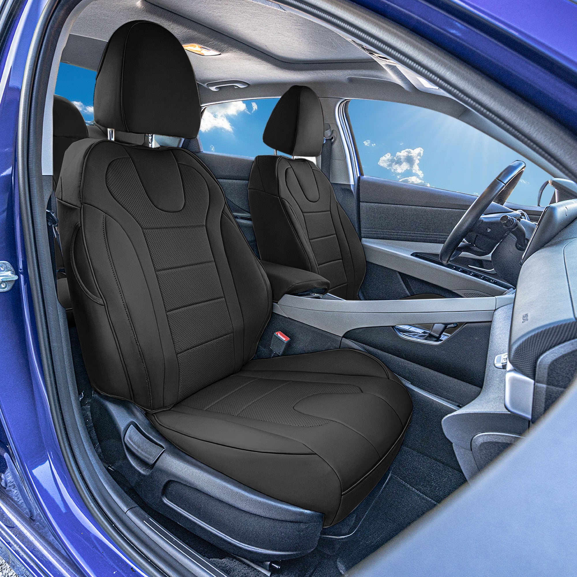 Hyundai Elantra 2021 - 2024 - Full Set Seat Covers - Black Faux Leather