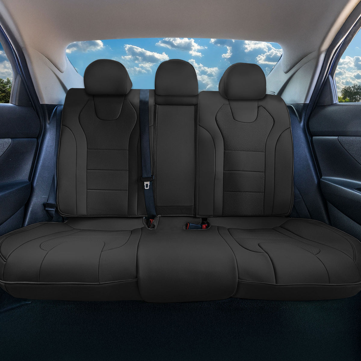 Hyundai Elantra 2021 - 2024 - Split Rear Set Seat Covers - Black Faux Leather
