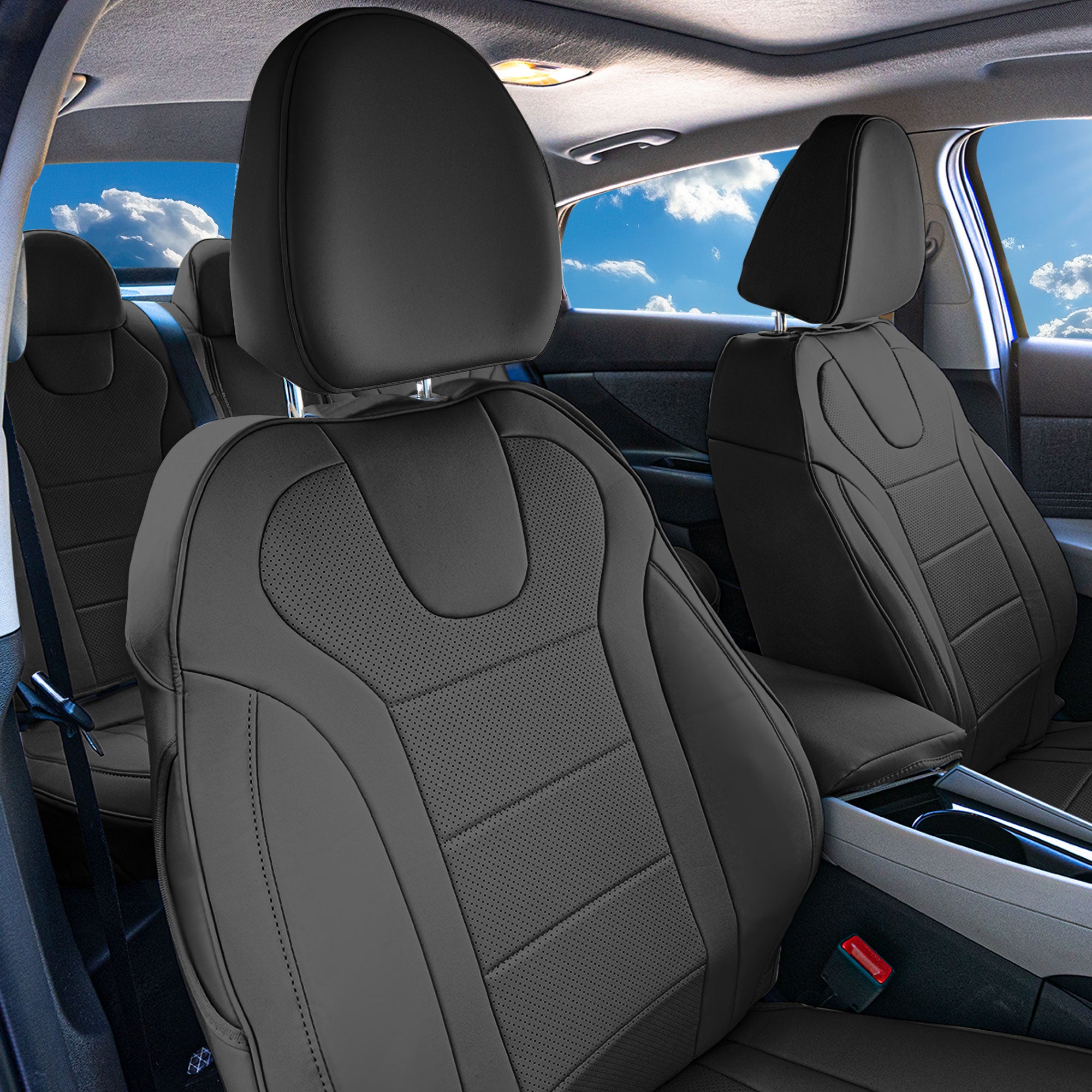 Hyundai Elantra 2021 - 2024 - Front Set Seat Covers - Black Faux Leather