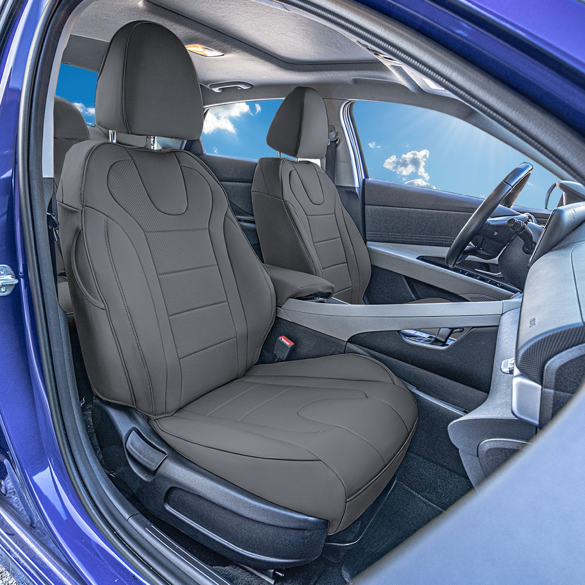 Hyundai Elantra 2021 - 2024 - Full Set Seat Covers - Solid Gray Faux Leather