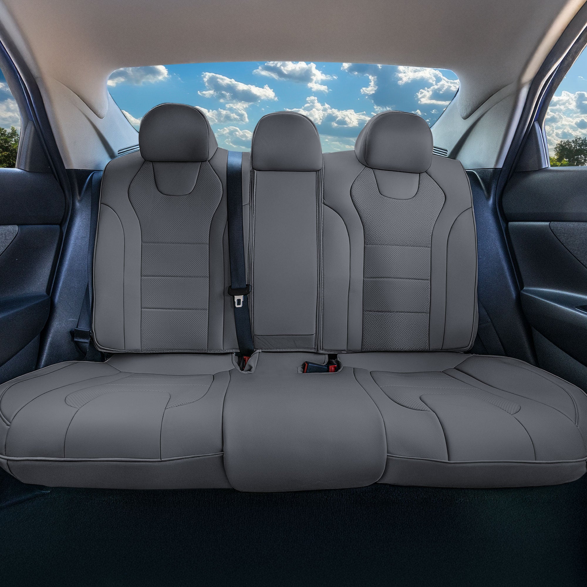 Hyundai Elantra 2021 - 2024 - Split Rear Set Seat Covers - Solid Gray Faux Leather