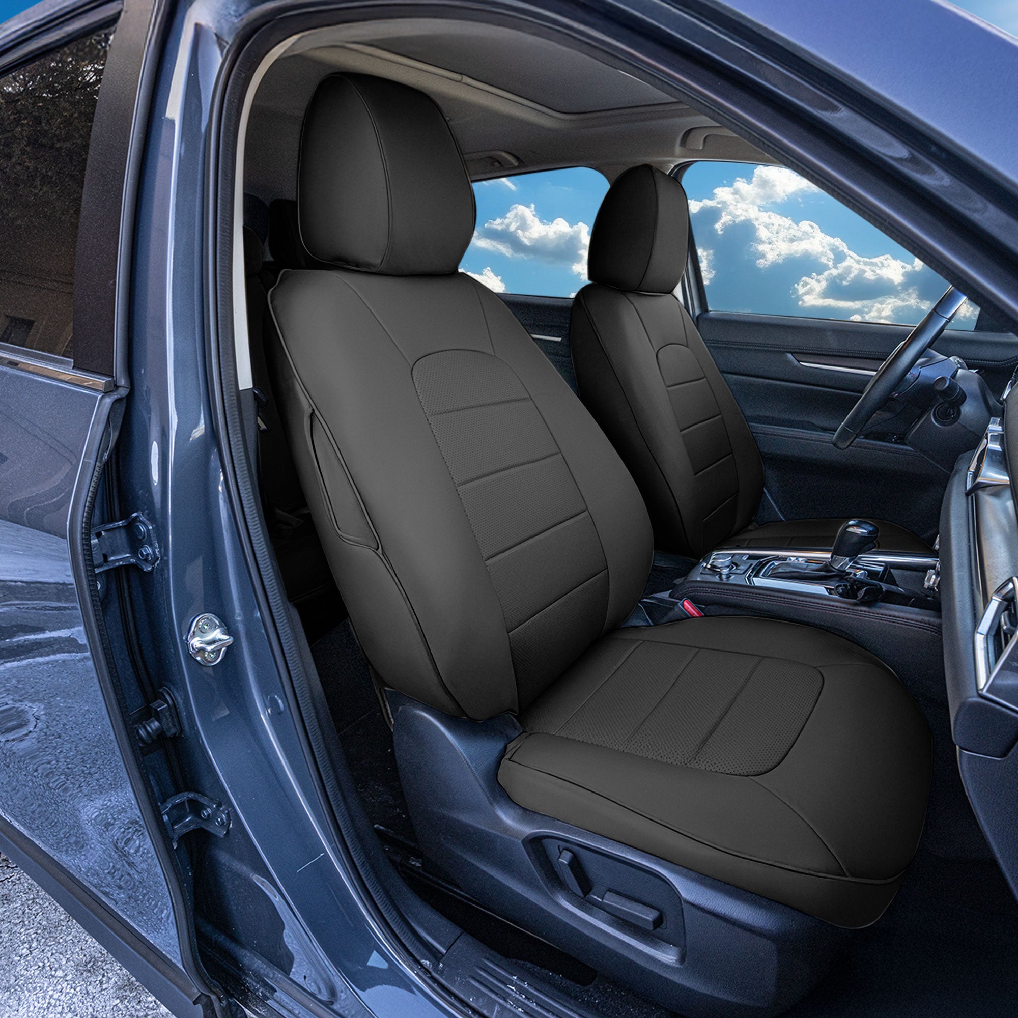 Mazda CX-5 2017 - 2025 - Front Set Seat Covers - Black Faux Leather