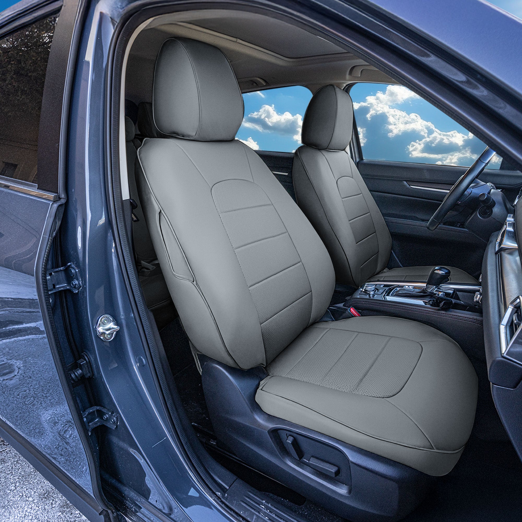 Mazda CX-5 2017 - 2025 - Full Set Seat Covers - Solid Gray Faux Leather