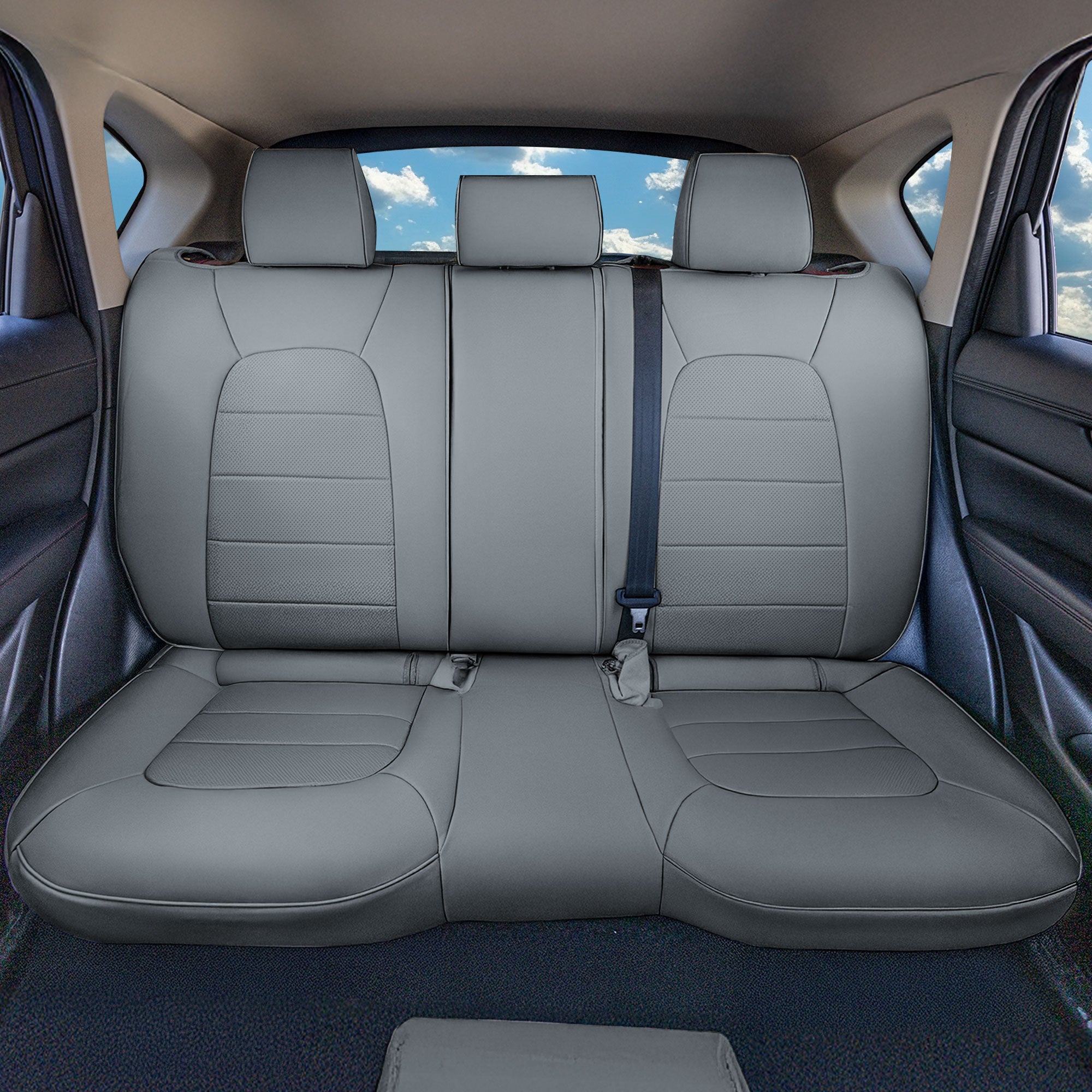 Mazda CX-5 2017 - 2025 - Rear Set Seat Covers - Solid Gray Faux Leather