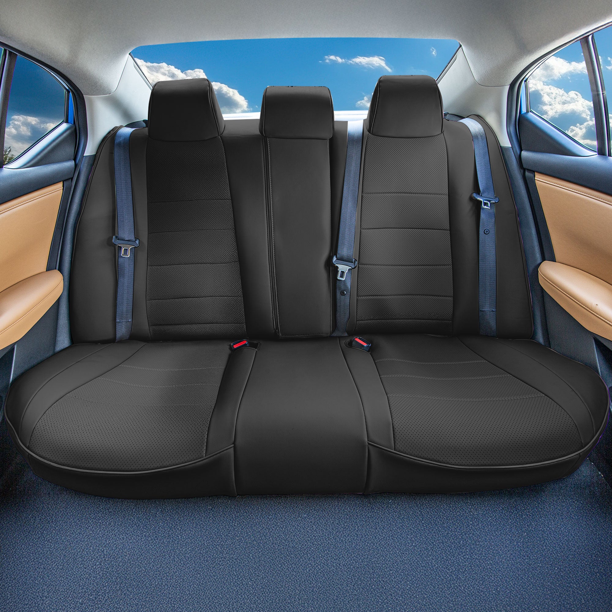 Nissan Sentra 2020 - 2026 - Rear Set Seat Covers - Black Faux Leather