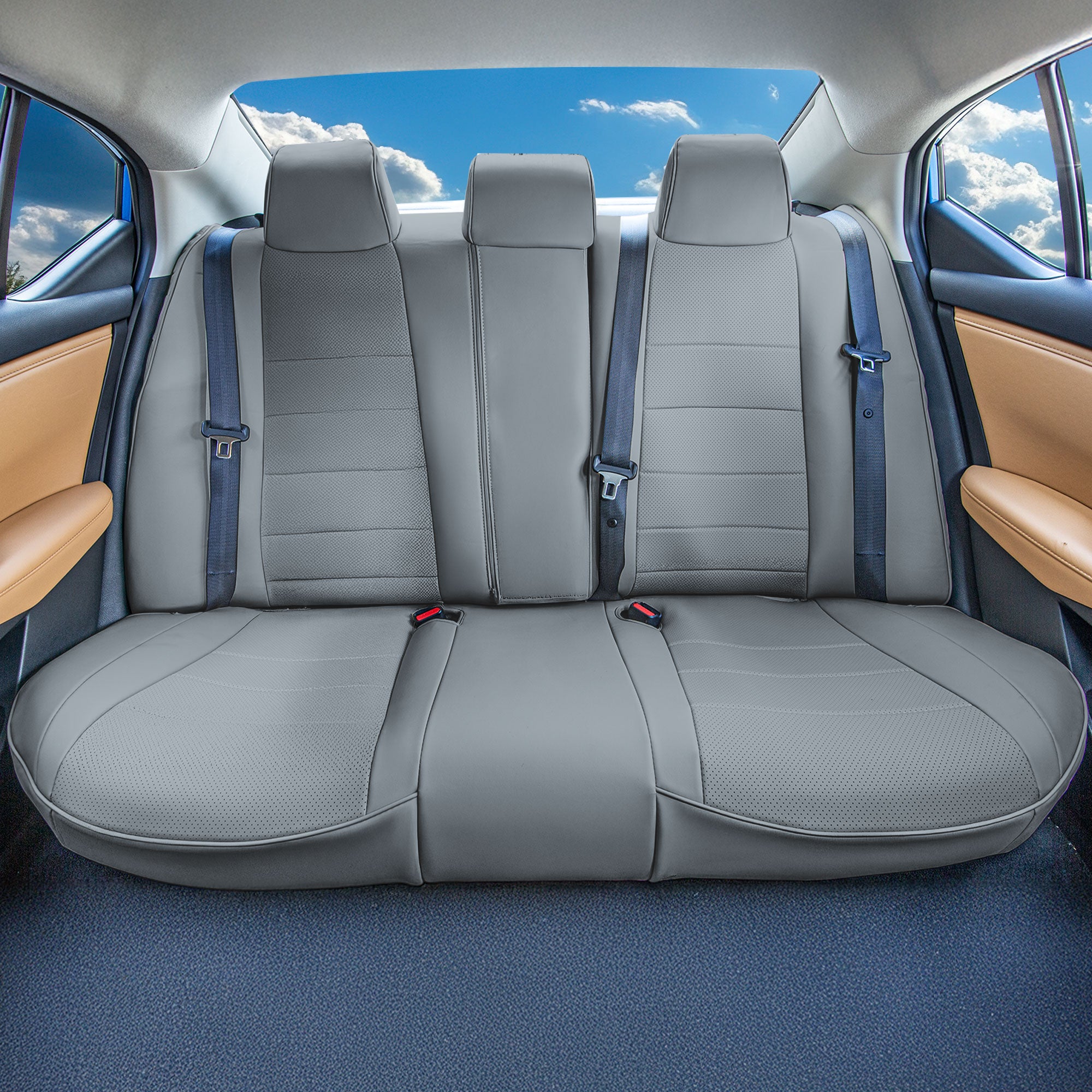 Nissan Sentra 2020 - 2026 - Rear Set Seat Covers - Solid Gray Faux Leather