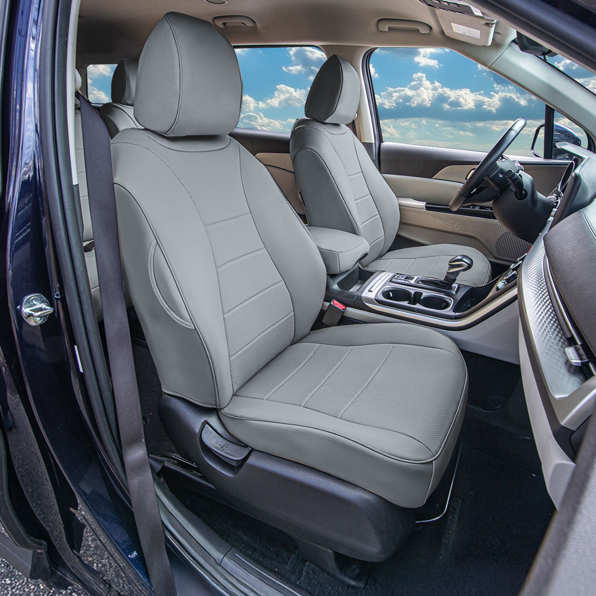 KIA Carnival 2022 - 2025 - Full Set Seat Covers - Solid Gray Faux Leather (Non-Hybrid)