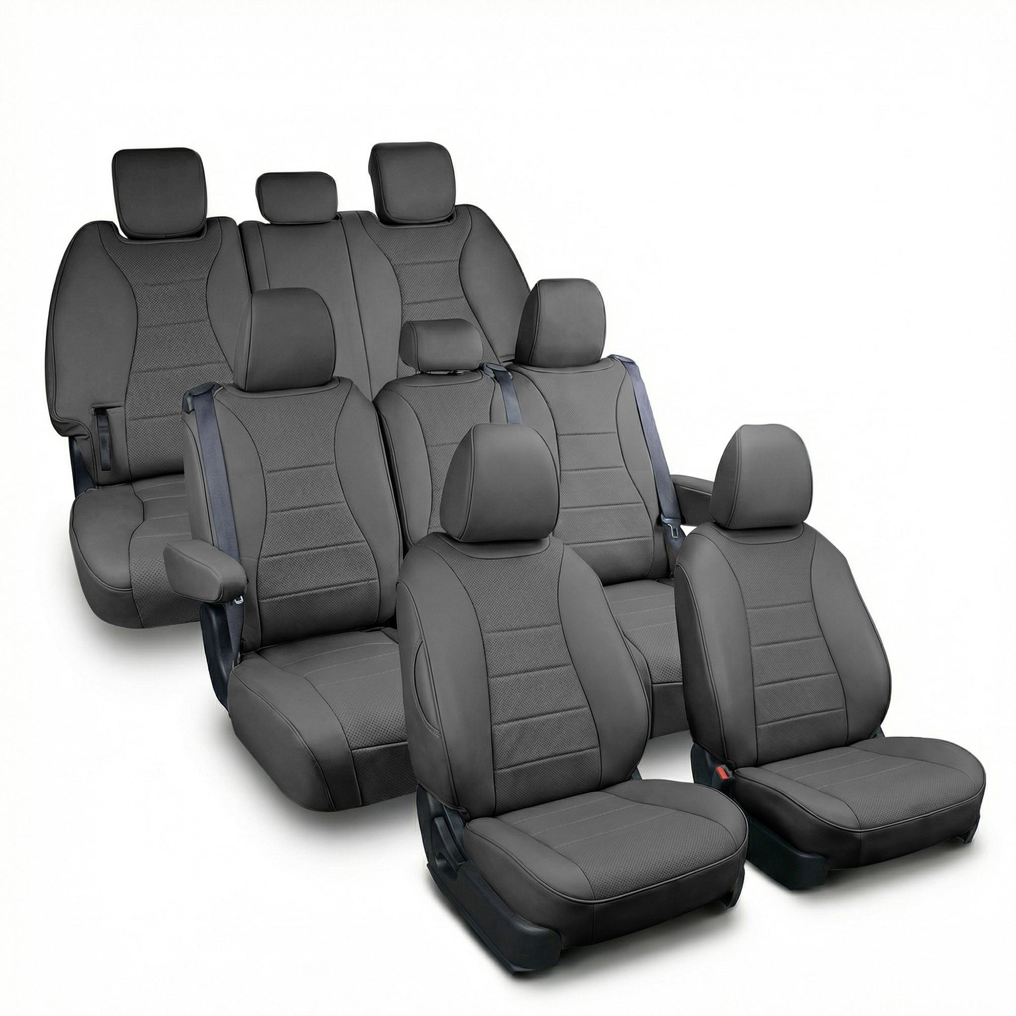 KIA Carnival 2022 - 2025 - Full Set Seat Covers - Black Faux Leather (Non-Hybrid)