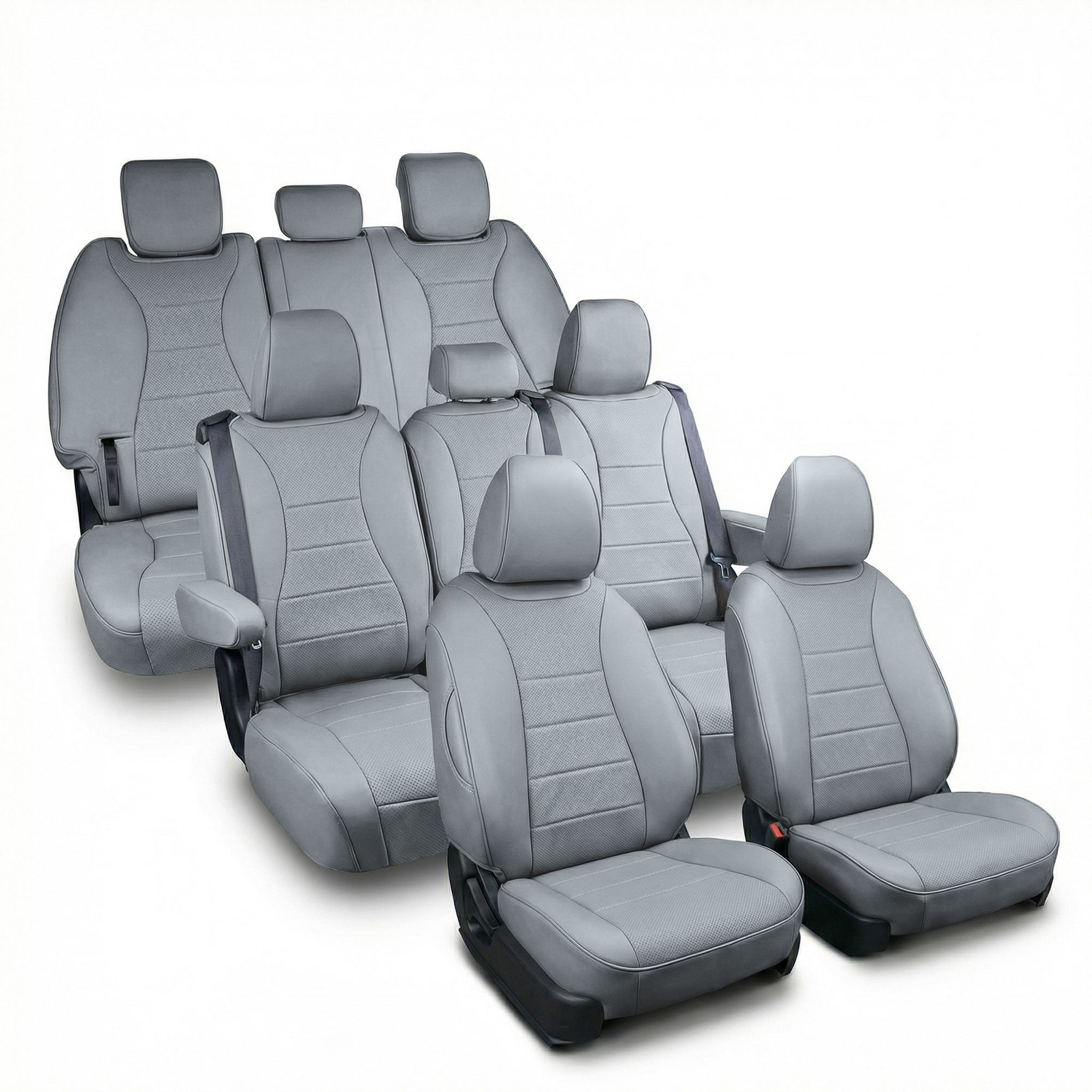 KIA Carnival 2022 - 2025 - Full Set Seat Covers - Solid Gray Faux Leather (Non-Hybrid)