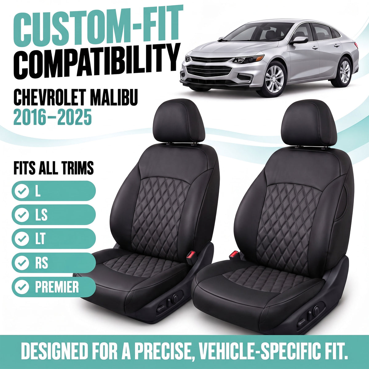 Chevrolet Malibu 2016-2025 - Front Set Covers - Black Ultraflex Neoprene