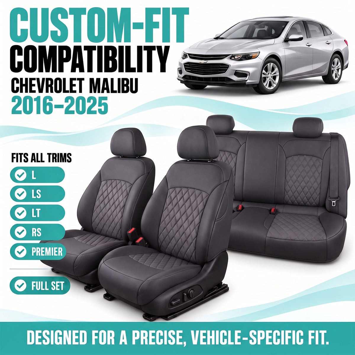 Chevrolet Malibu 2016–2025 - Full Set Covers - Black Ultraflex Neoprene