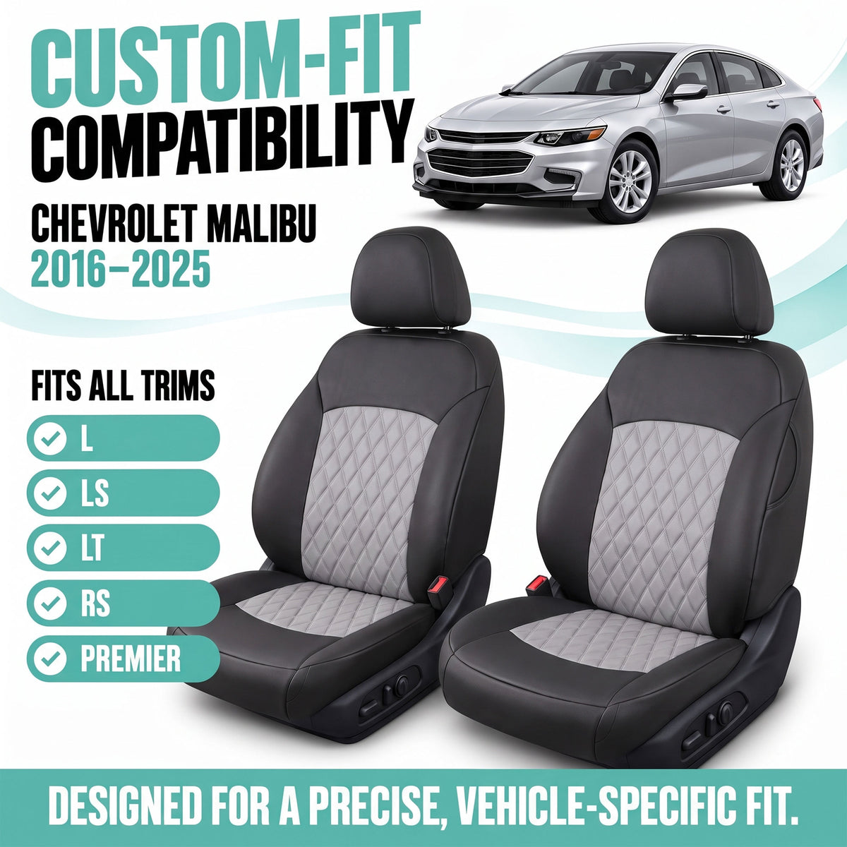 Chevrolet Malibu 2016-2025 - Front Set Covers - Gray Ultraflex Neoprene