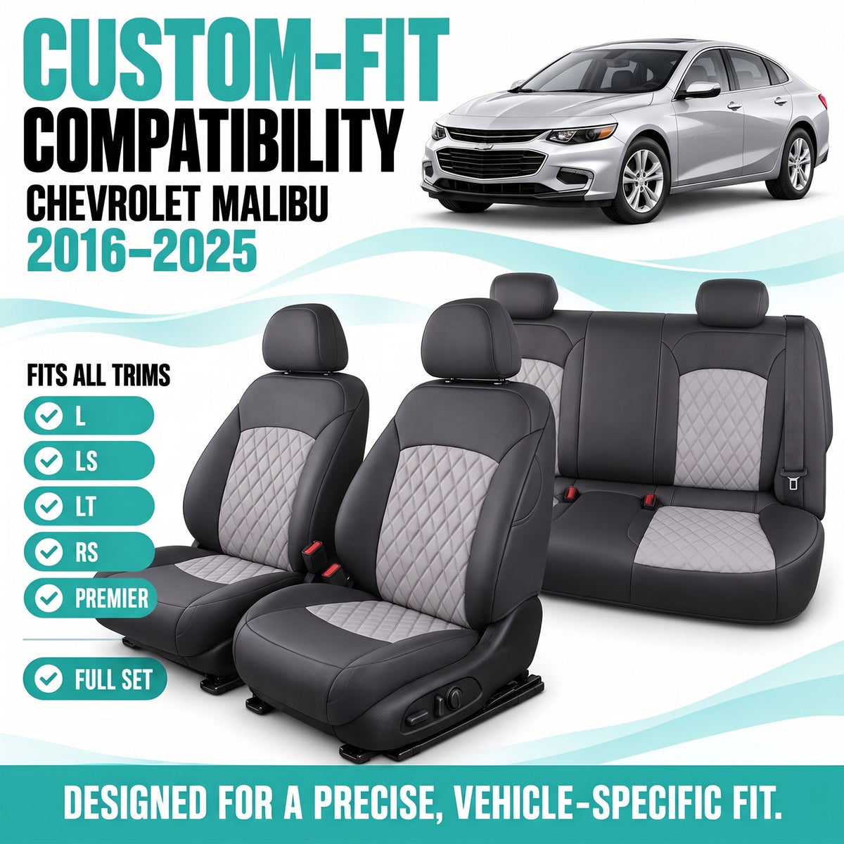 Chevrolet Malibu 2016-2025 - Full Set Covers - Gray Ultraflex Neoprene