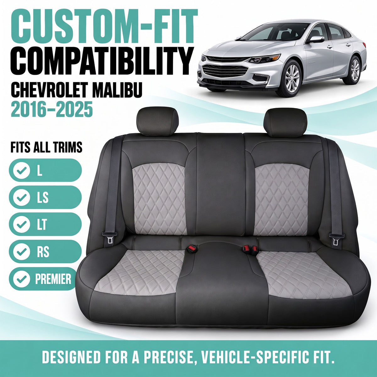 Chevrolet Malibu 2016-2025 - Rear Set Seat Covers - Gray Ultraflex Neoprene