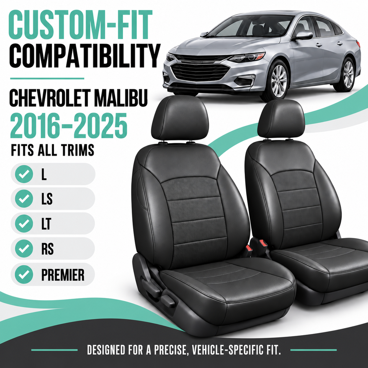 Chevrolet Malibu 2016-2025 - Front Set Covers - Black Faux Leather