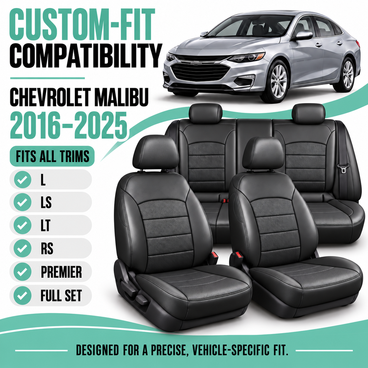 Chevrolet Malibu 2016-2025 - Full Set Covers - Black Faux Leather