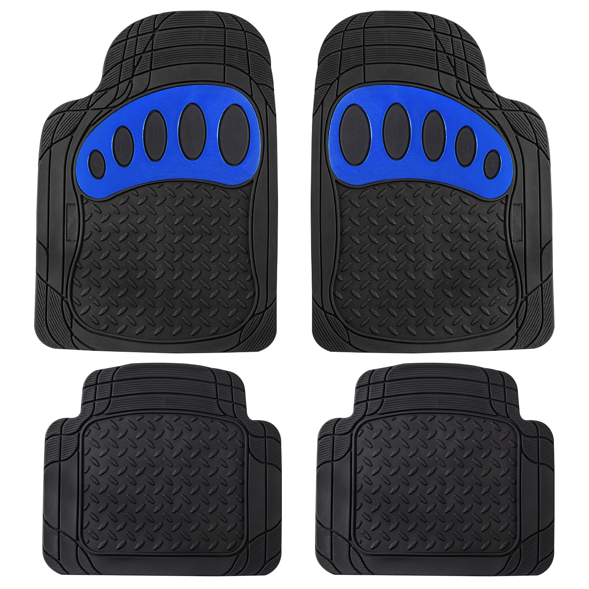 4 Piece Liners Trimmable ClimaProof Non-Slip Vinyl Floor Mats - Full Set Blue
