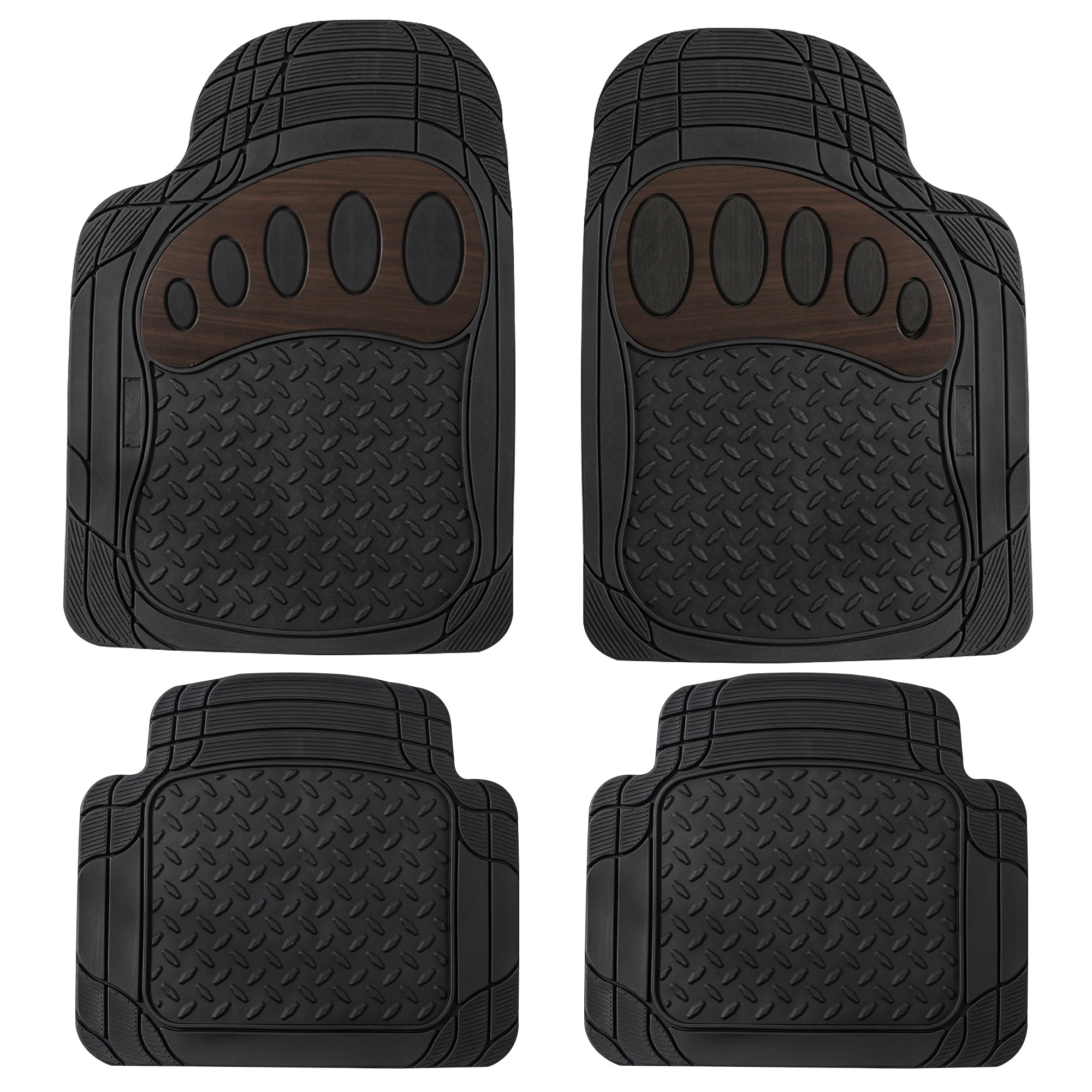 Trimmable ClimaProof Non-Slip Rubber Floor Mats With Footprint Design - Full Set Brown