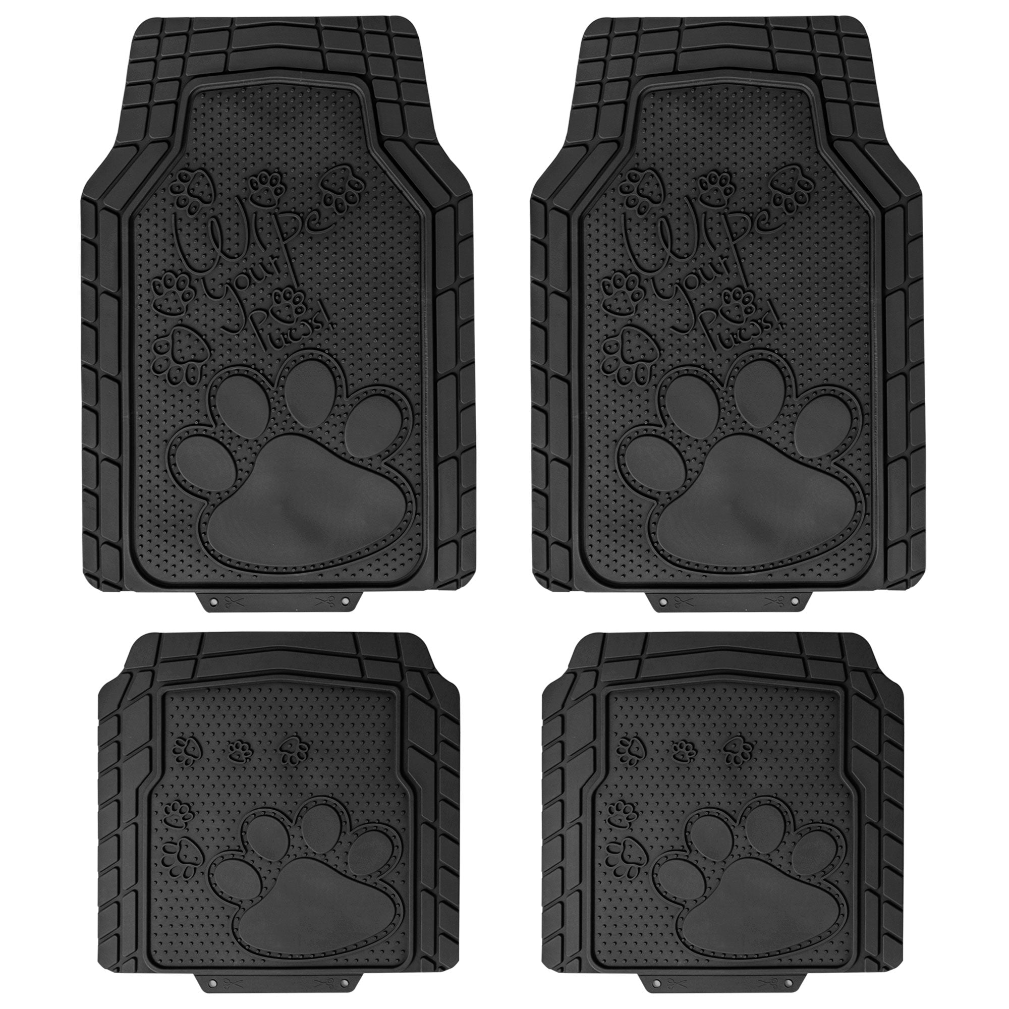 Adorable Paw Print Rubber Floor Mats - Full Set Black