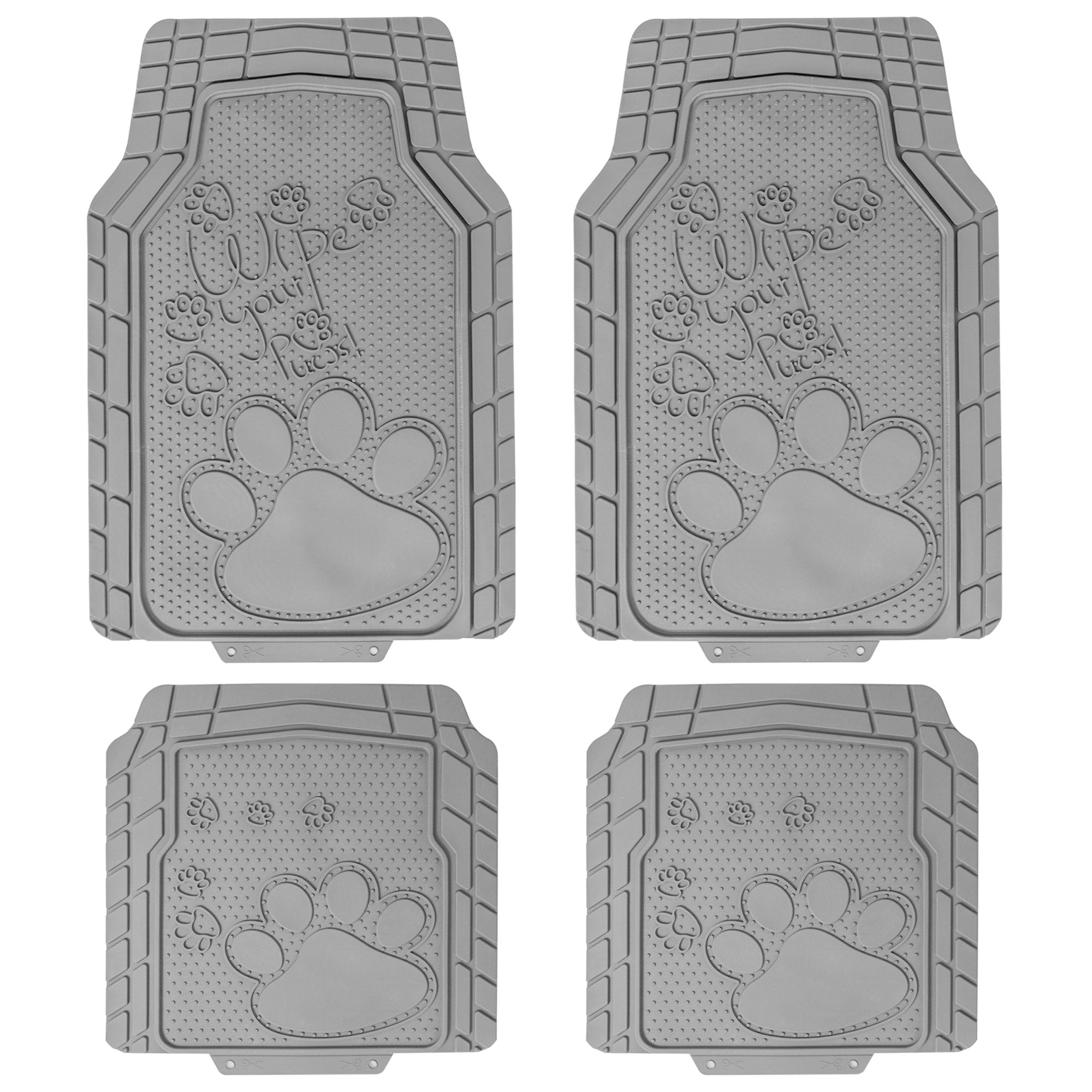 Adorable Paw Print Rubber Floor Mats - Full Set Gray