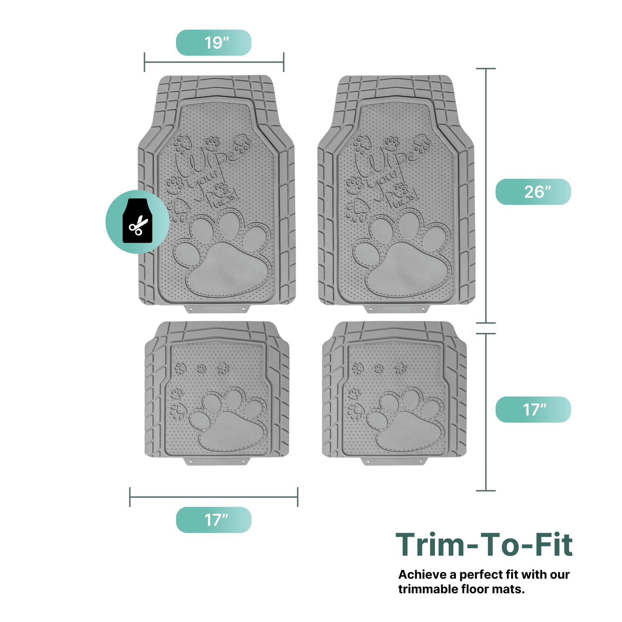 Adorable Paw Print Rubber Floor Mats - Full Set Gray