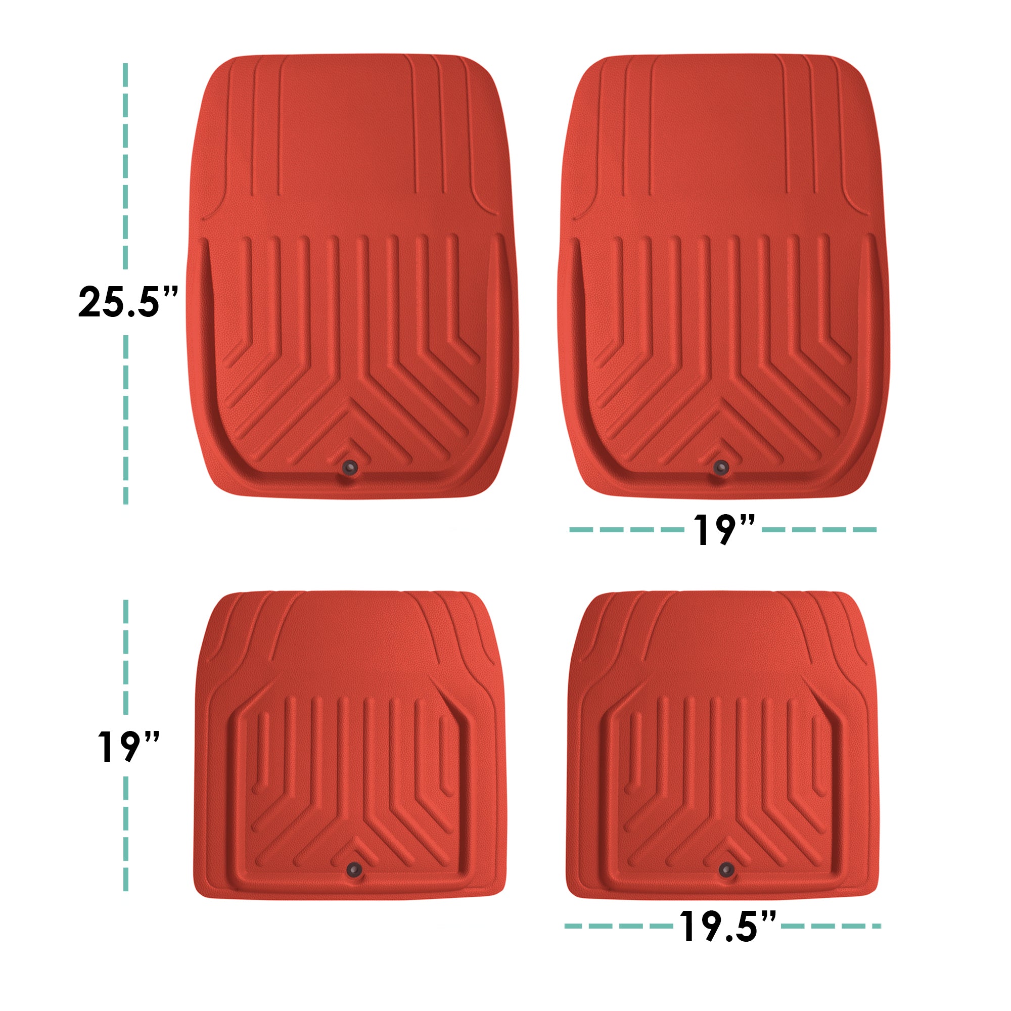 Faux Leather Deep Tray Floor Mats Full Set - Red