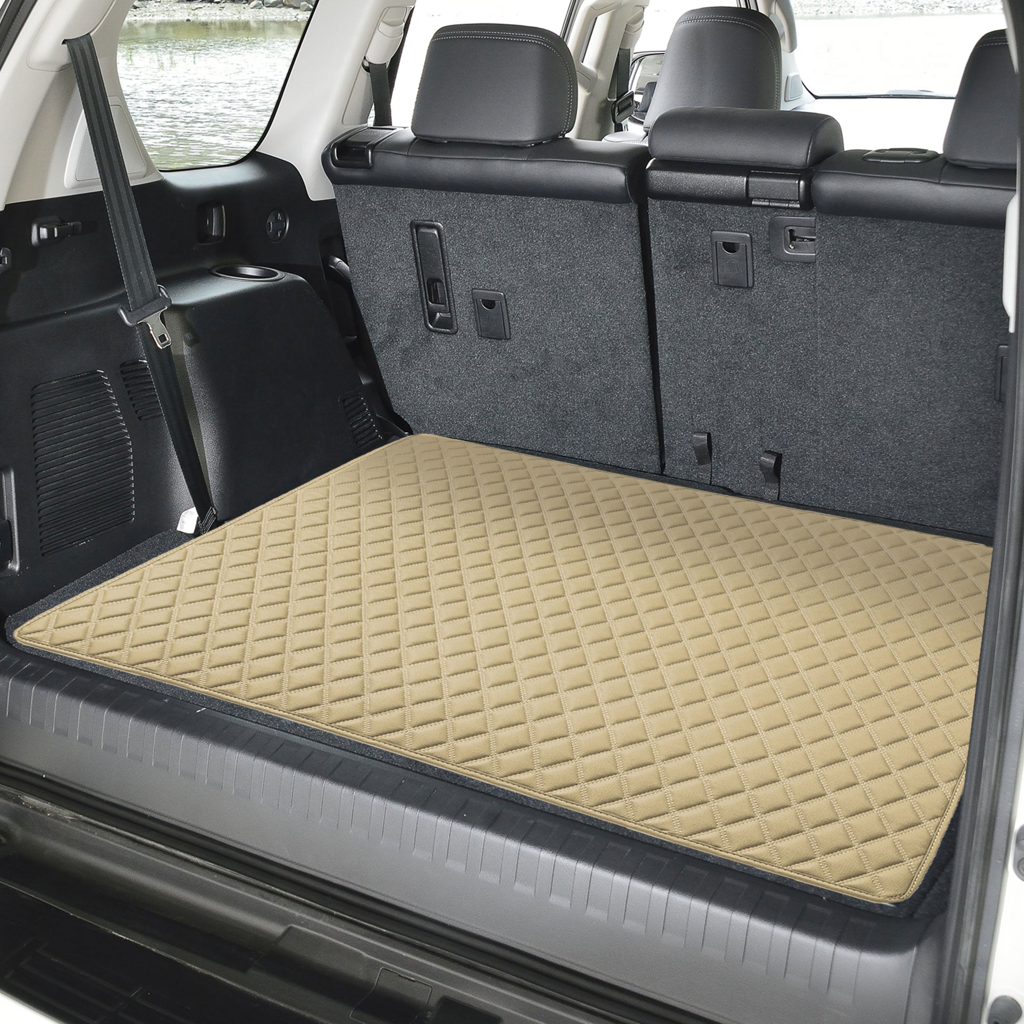 Deluxe Heavy-Duty Diamond Pattern Multi-Purpose Non-Slip Faux Leather Cargo Liner Beige, 32