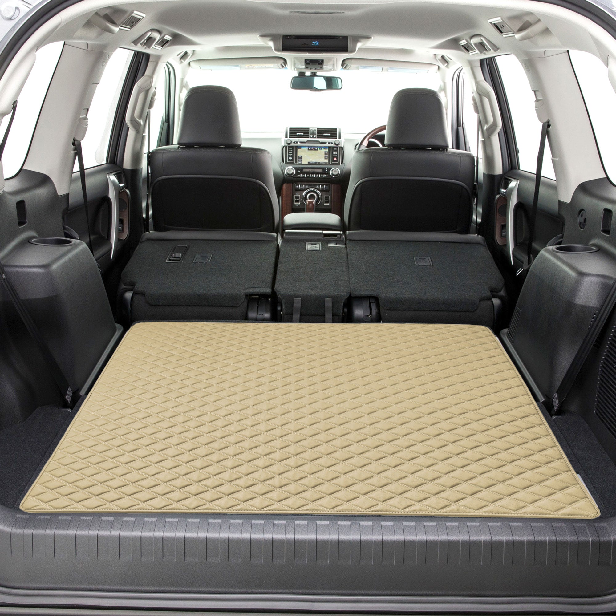 Deluxe Heavy-Duty Diamond Pattern Multi-Purpose Non-Slip Faux Leather Cargo Liner Beige, 46