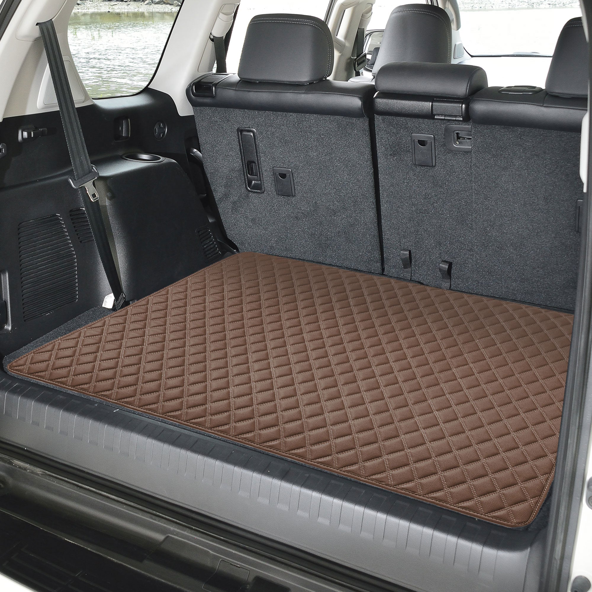 Deluxe Heavy-Duty Diamond Pattern Multi-Purpose Non-Slip Faux Leather Cargo Liner Brown, 32