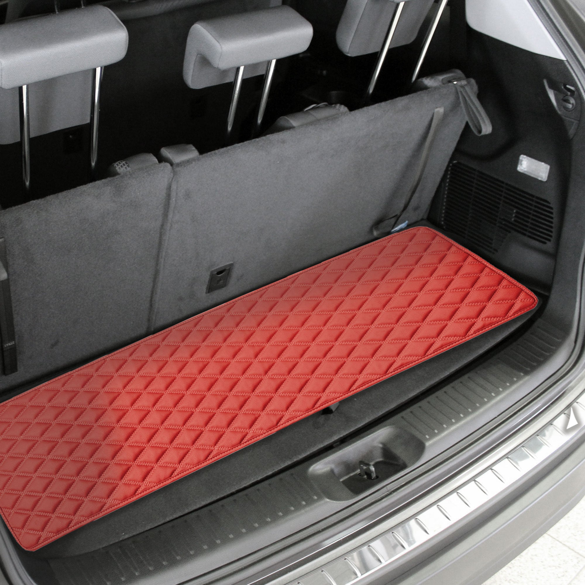 Deluxe Heavy-Duty Diamond Pattern Multi-Purpose Non-Slip Faux Leather Cargo Liner Red, 14