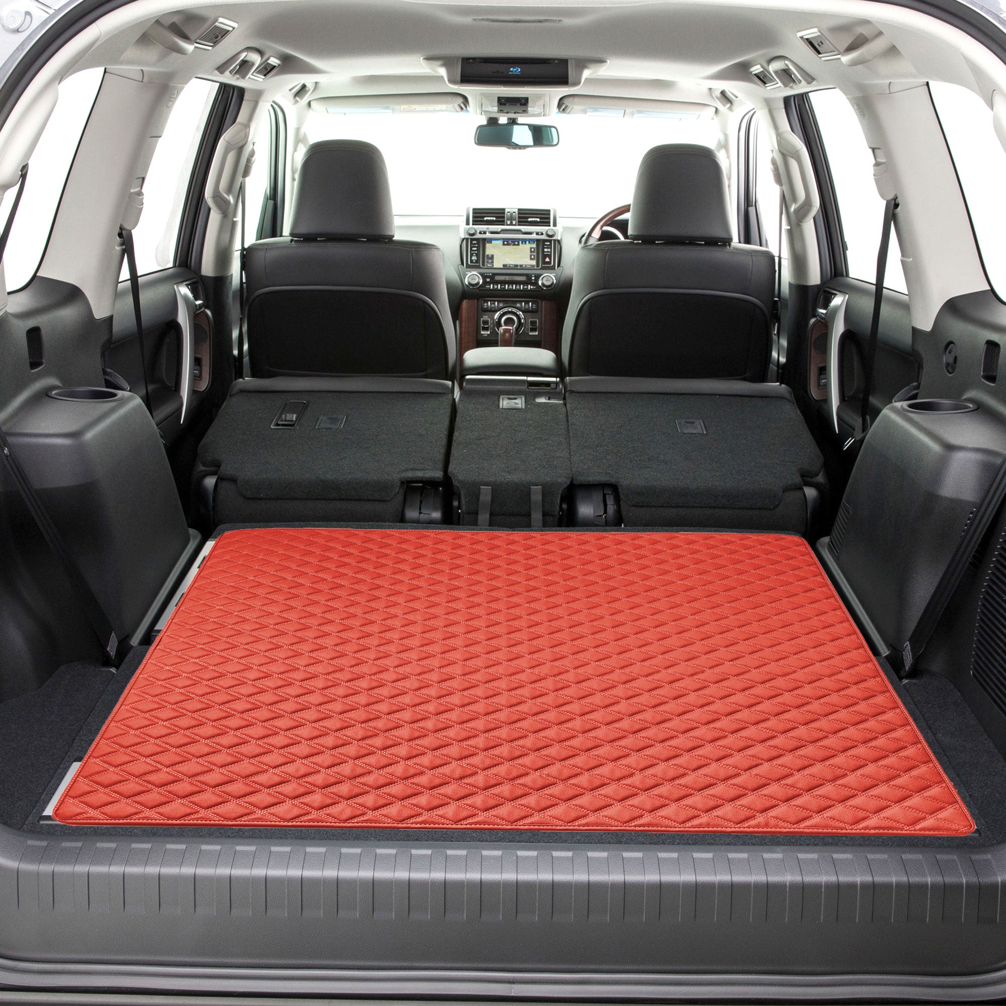 Deluxe Heavy-Duty Diamond Pattern Multi-Purpose Non-Slip Faux Leather Cargo Liner Red, 46