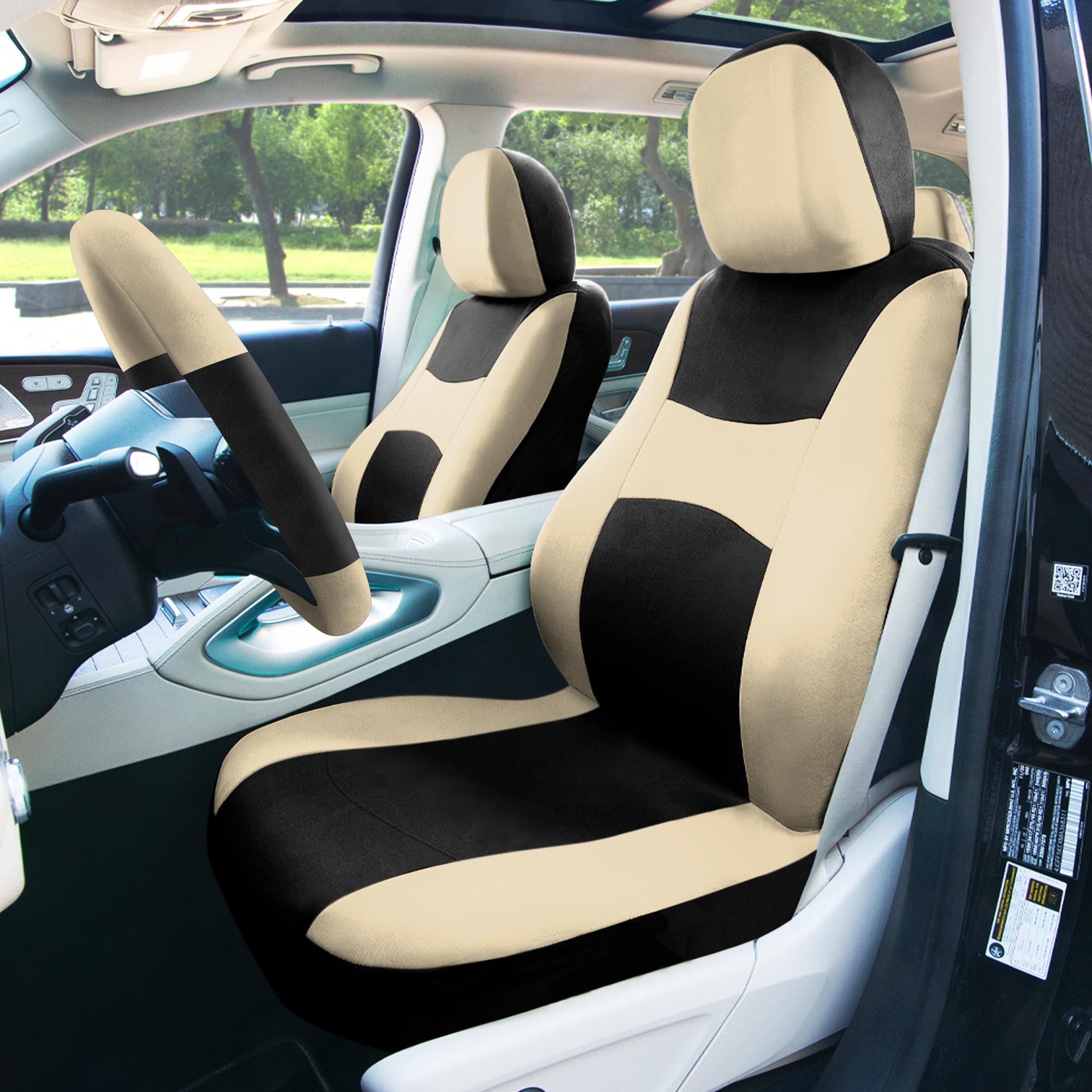 Light & Breezy Flat Cloth Seat Covers - Combo Set Beige / Black