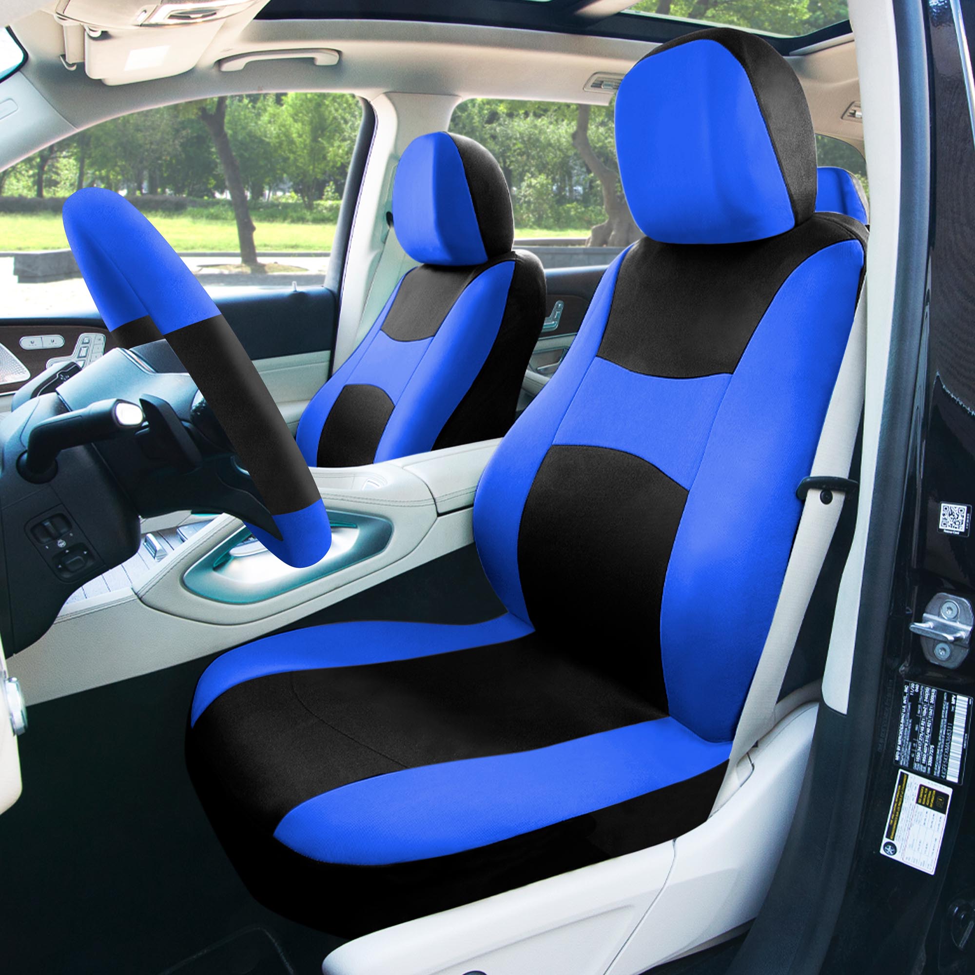 Light & Breezy Flat Cloth Seat Covers - Combo Set Blue / Black