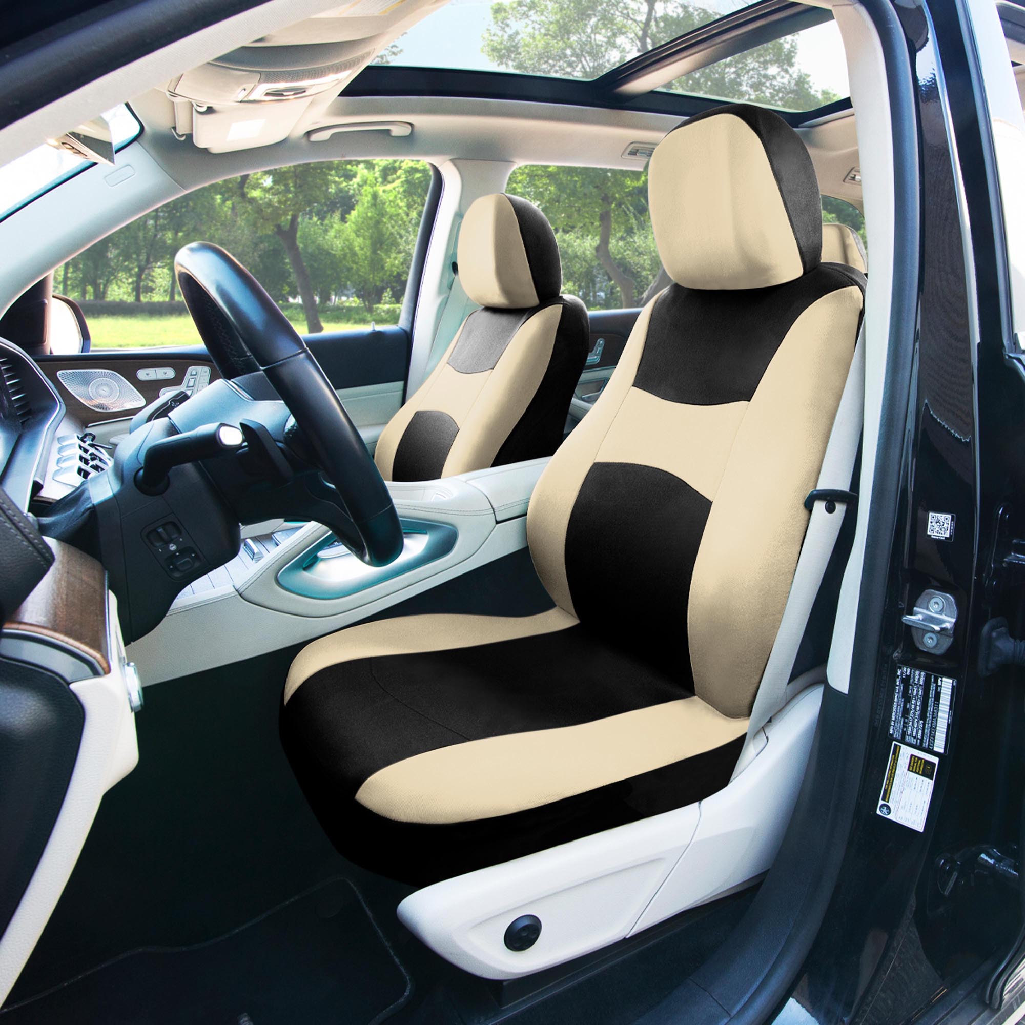 Light & Breezy Flat Cloth Seat Covers - Full Set Beige / Black