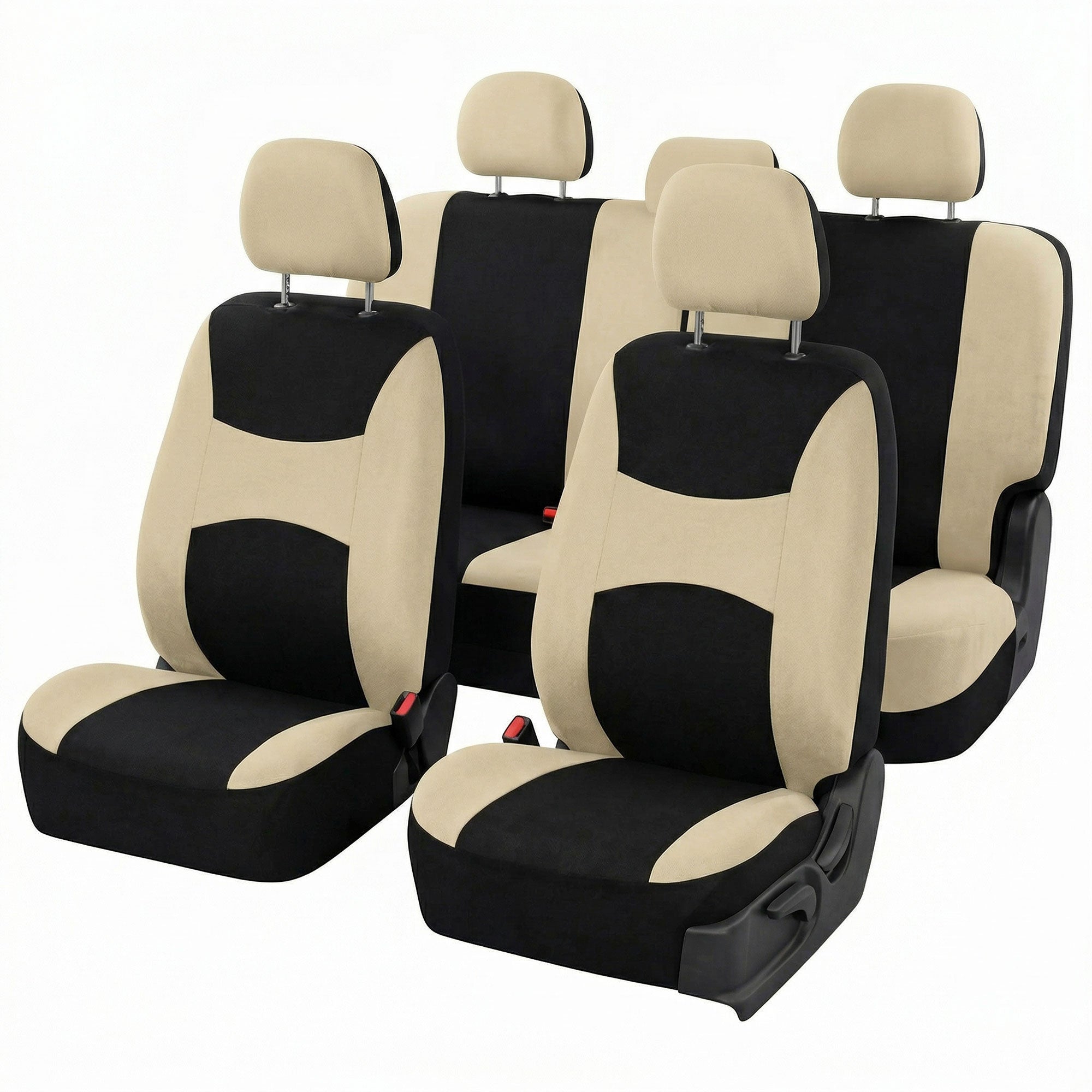 Light & Breezy Flat Cloth Seat Covers - Full Set Beige / Black