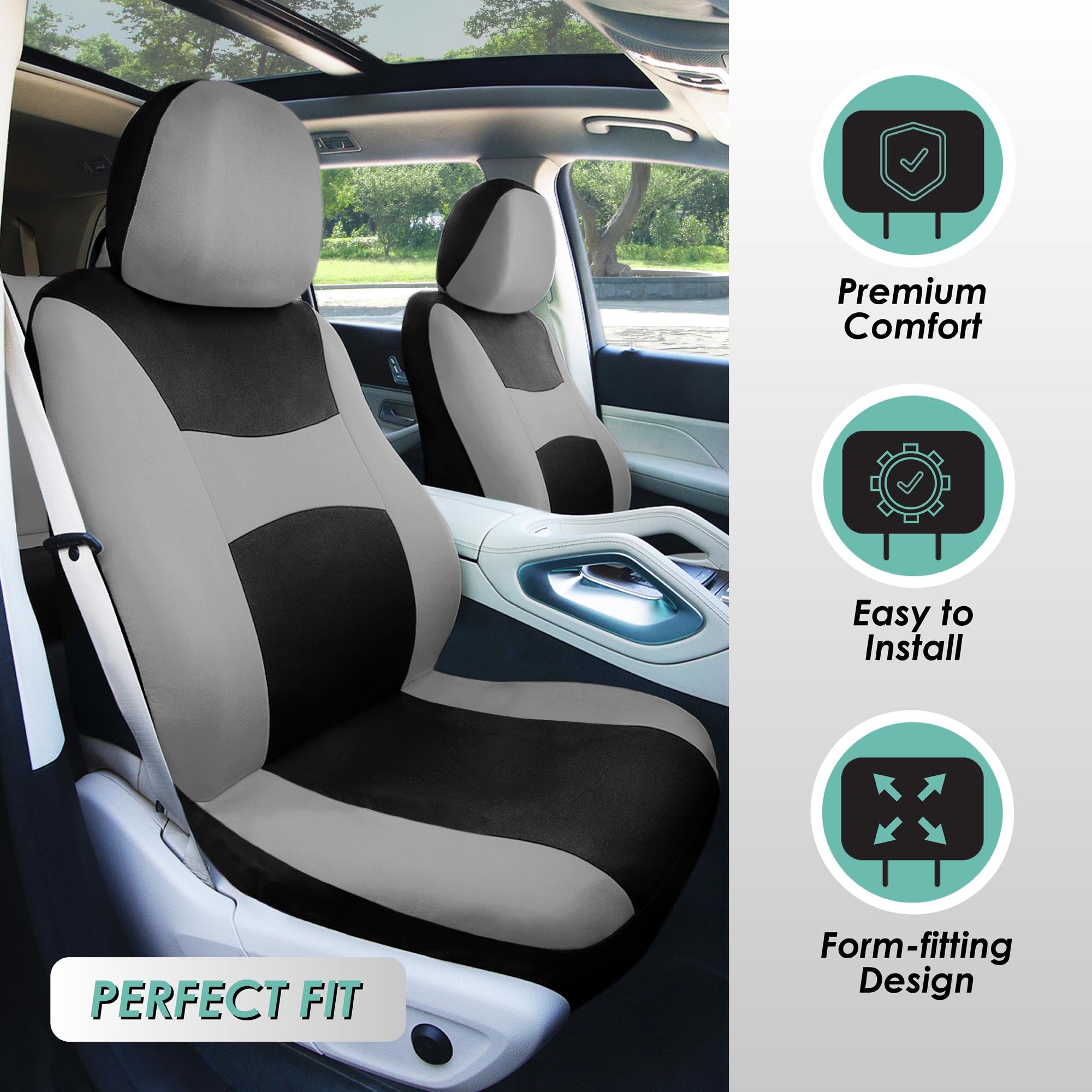 Light & Breezy Flat Cloth Seat Covers - Front Set Gray / Black
