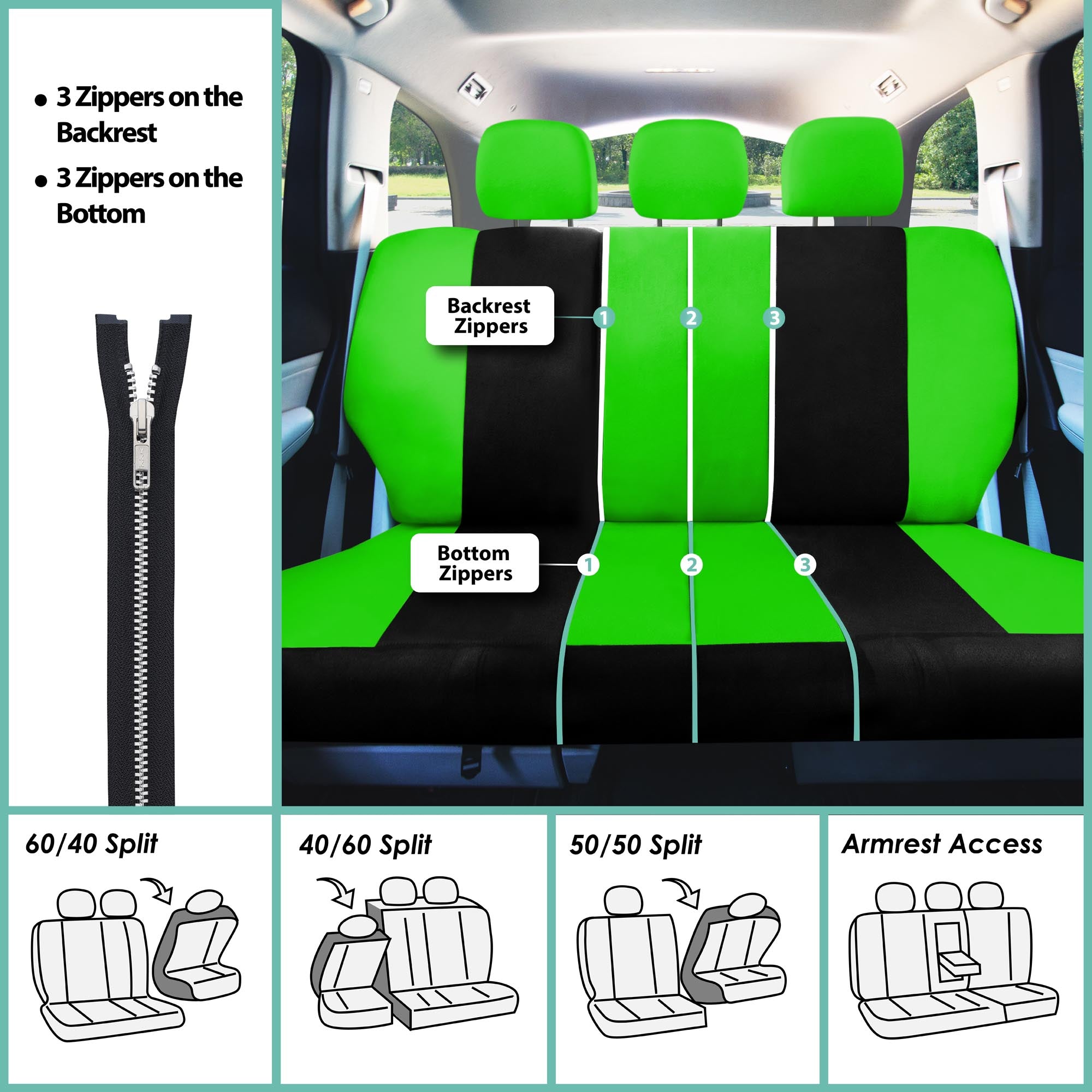 lime green car seat and stroller Fh Group Light & Breezy Flat Cloth Car Seat Cover, Universal Green Full Set Seat Covers with Air Freshener