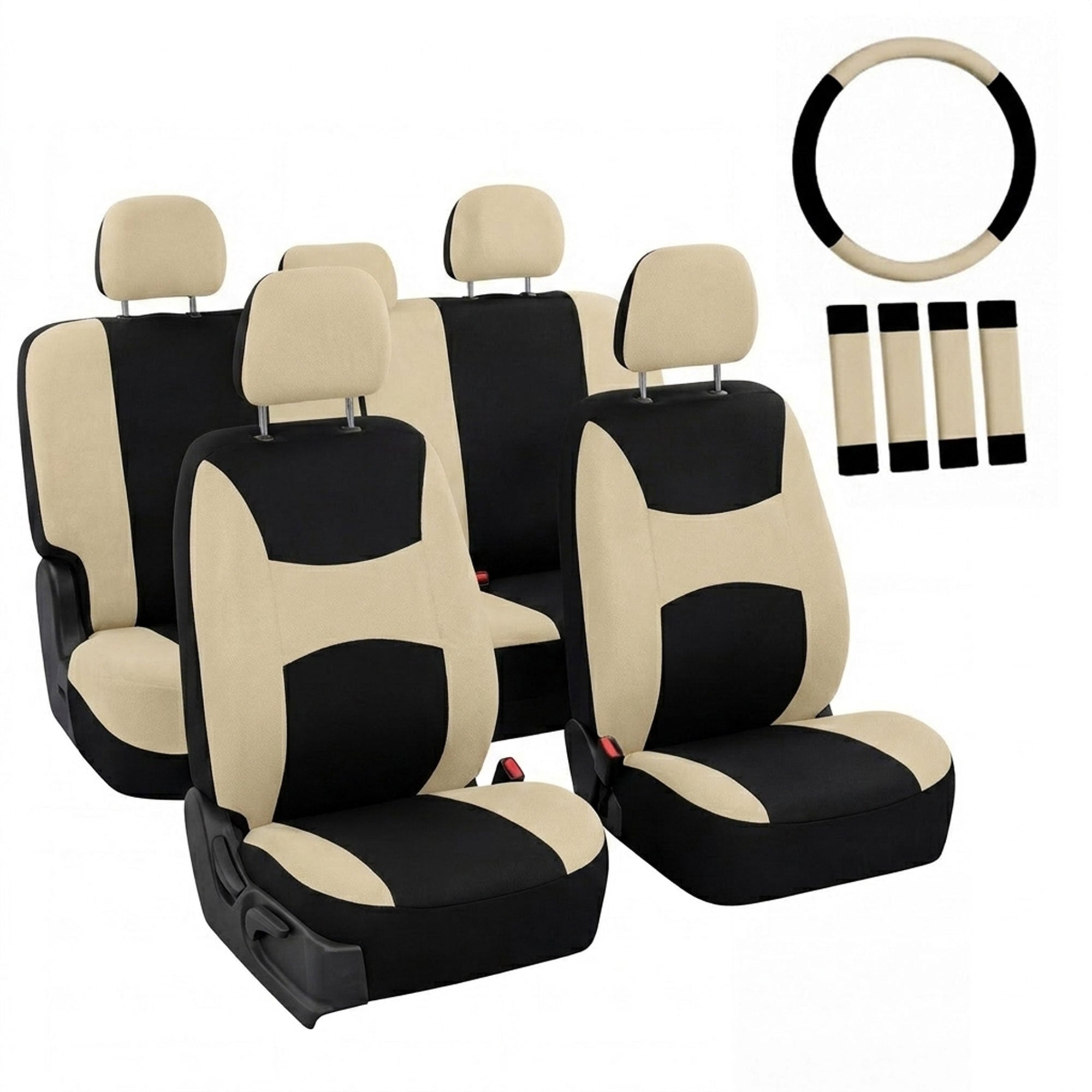 Light & Breezy Flat Cloth Seat Covers - Combo Set Beige / Black