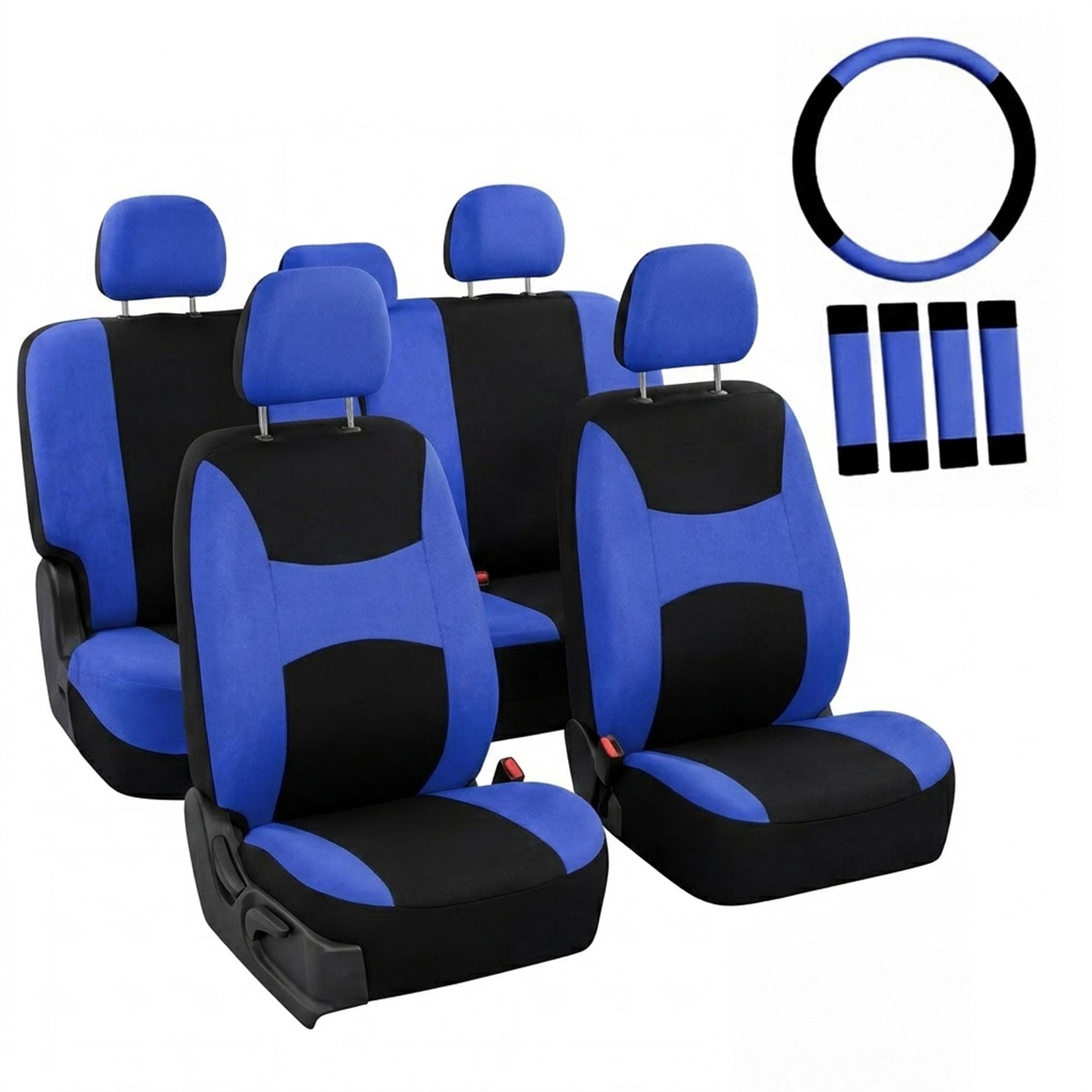 Light & Breezy Flat Cloth Seat Covers - Combo Set Blue / Black