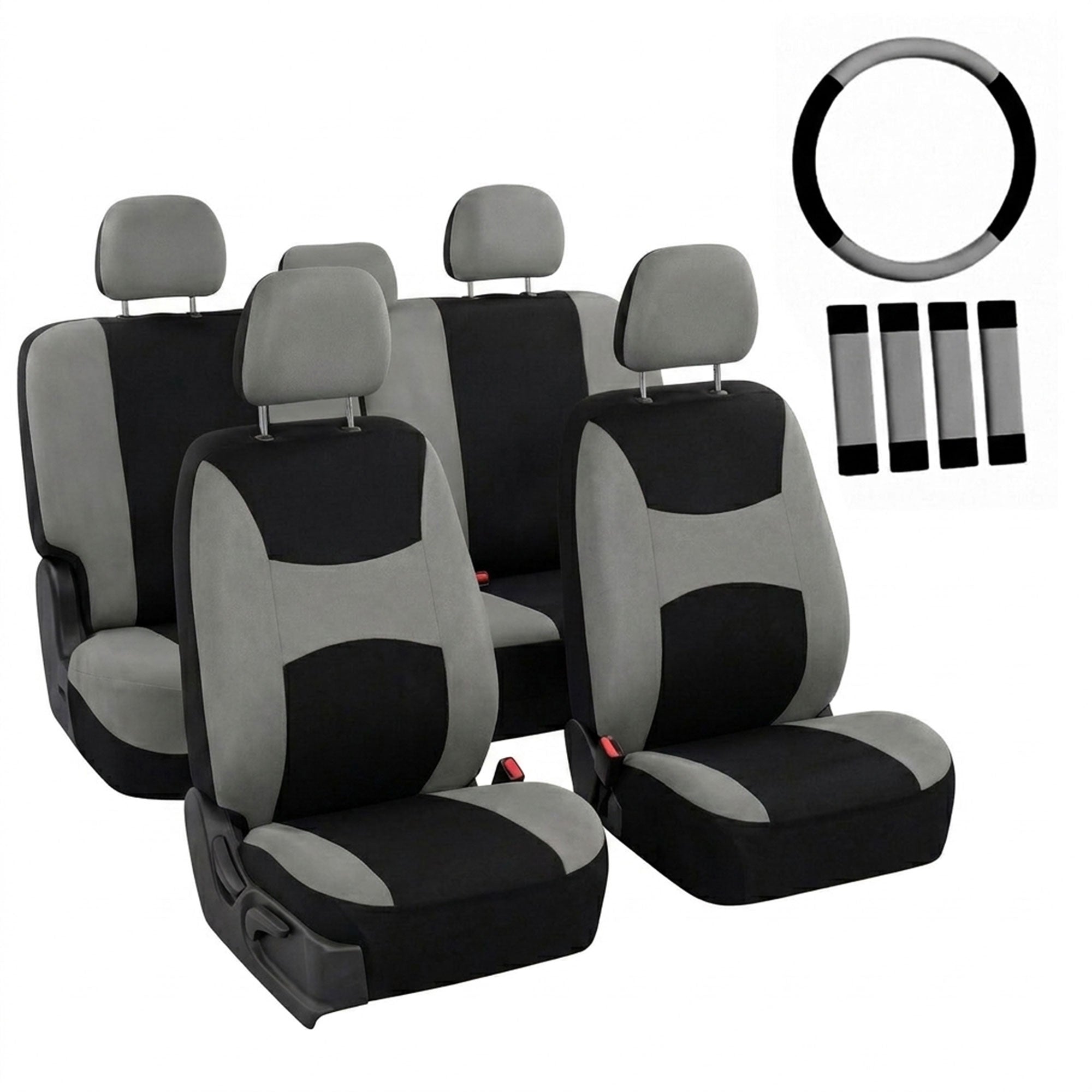 Light & Breezy Flat Cloth Seat Covers - Combo Set Gray / Black