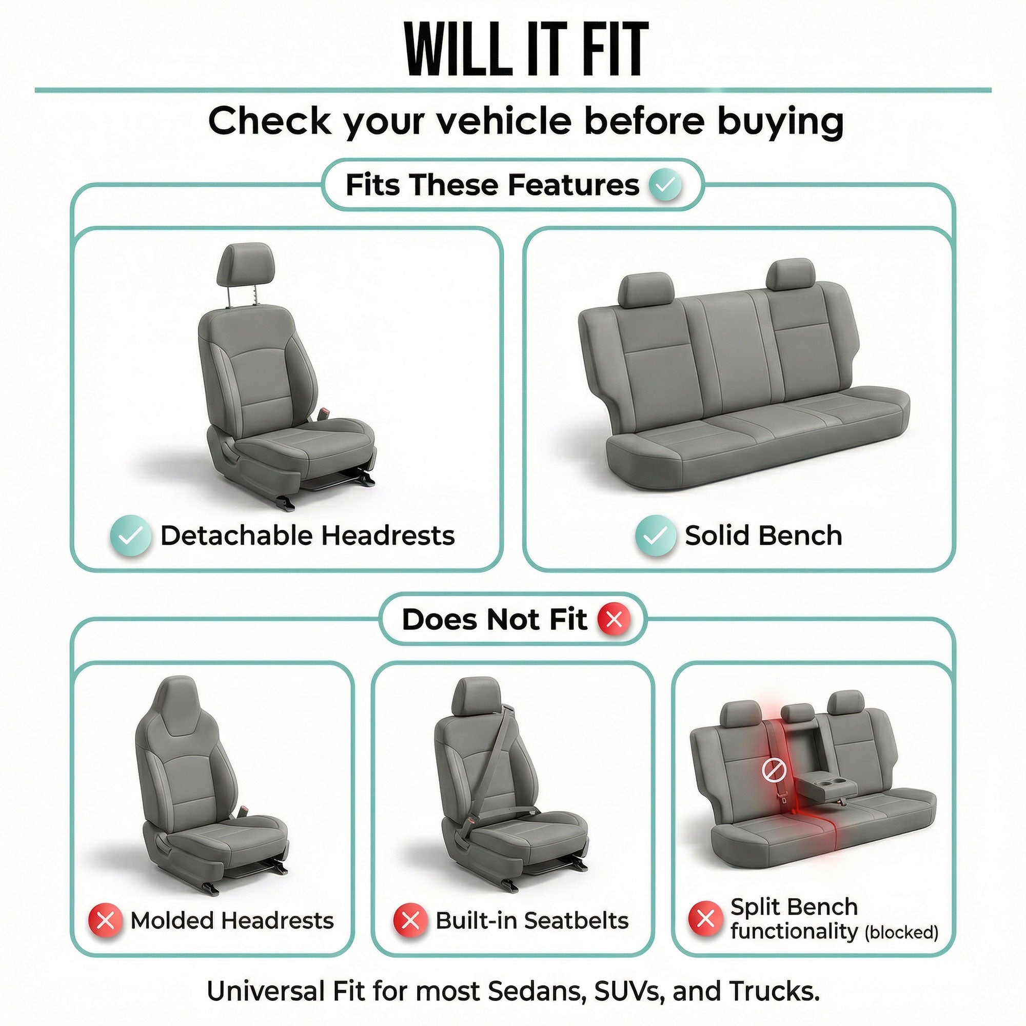 Unique Flat Cloth Seat Covers - Full Set Burgundy