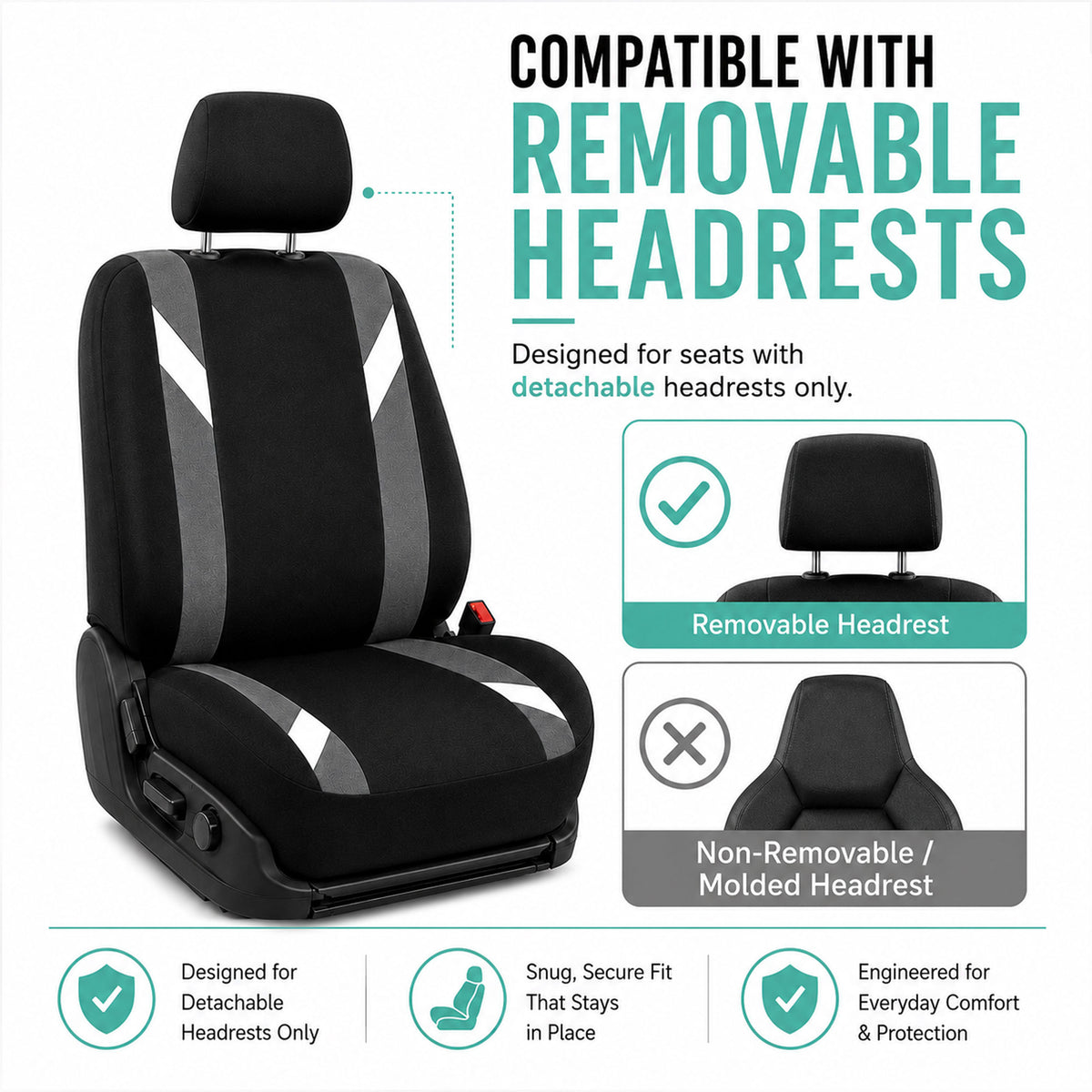 Premium Modernistic Flat Cloth Seat Covers - Front Set Gray