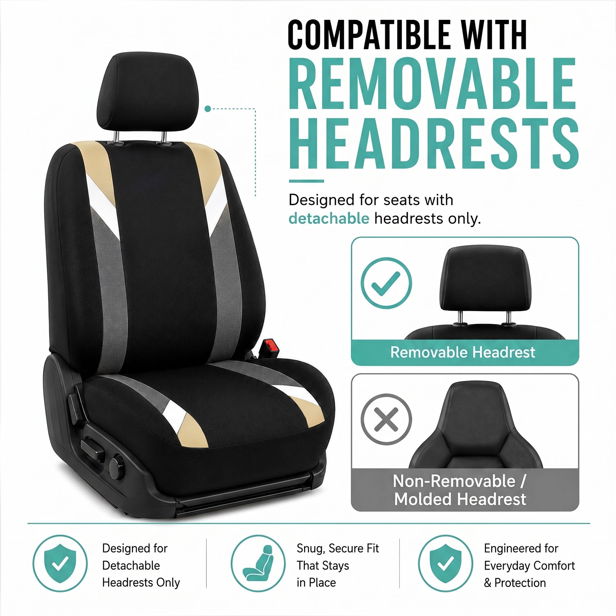 Premium Modernistic Flat Cloth Seat Covers - Front Set Beige